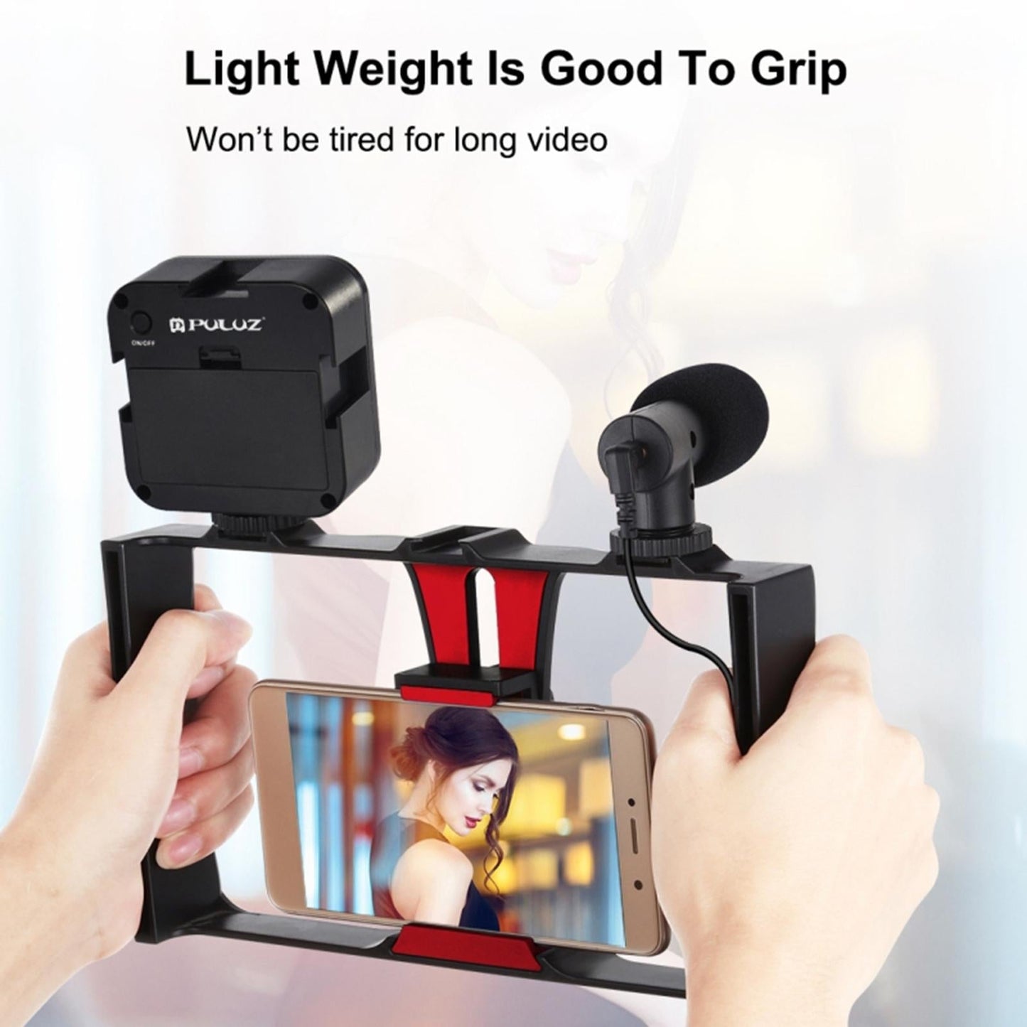 Phone Video Rig Kit Selfie Ring Light Microphone Film Making Stabilizer Red