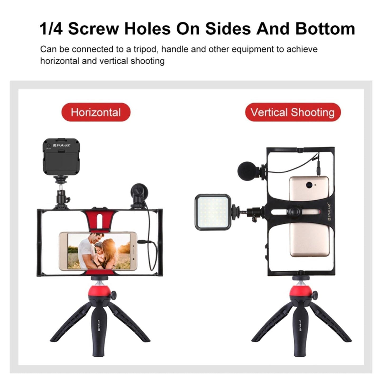 Phone Video Rig Kit Selfie Ring Light Microphone Film Making Stabilizer Red