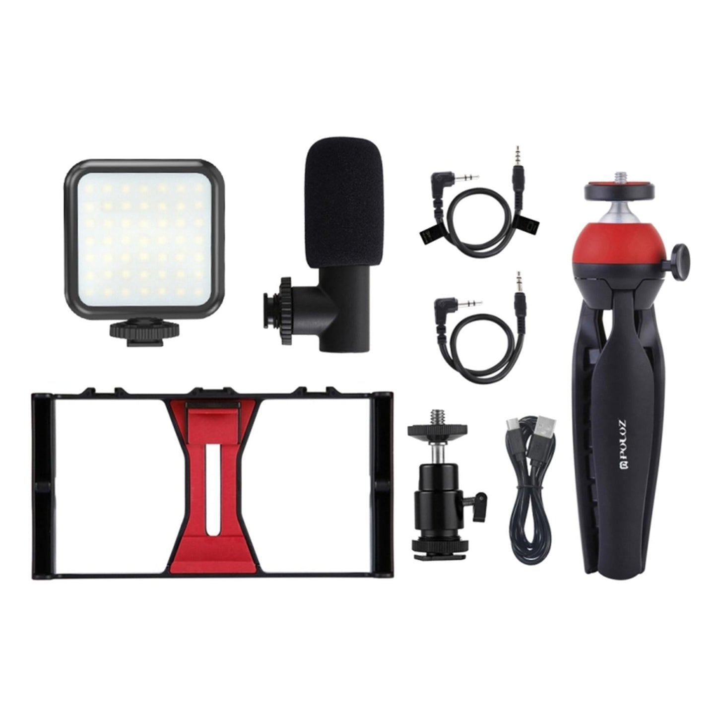 Phone Video Rig Kit Selfie Ring Light Microphone Film Making Stabilizer Red
