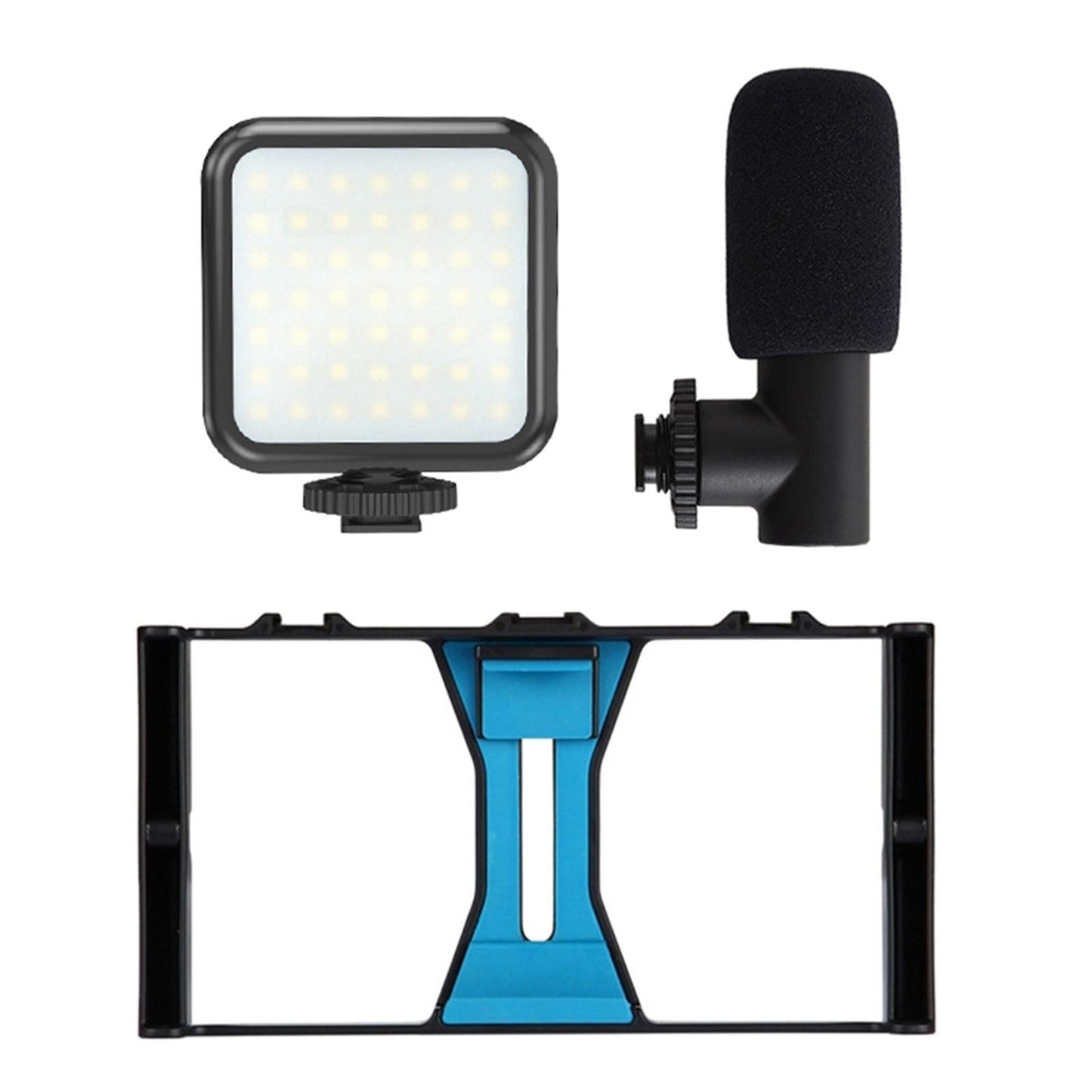 Phone Video Rig Kit Selfie Ring Light Microphone Film Making Stabilizer Blue