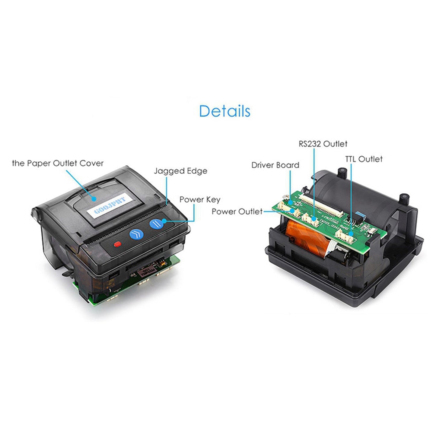 Portable Embedded Thermal Receipt Printer Micro Thermal Printer RS232 40ppm