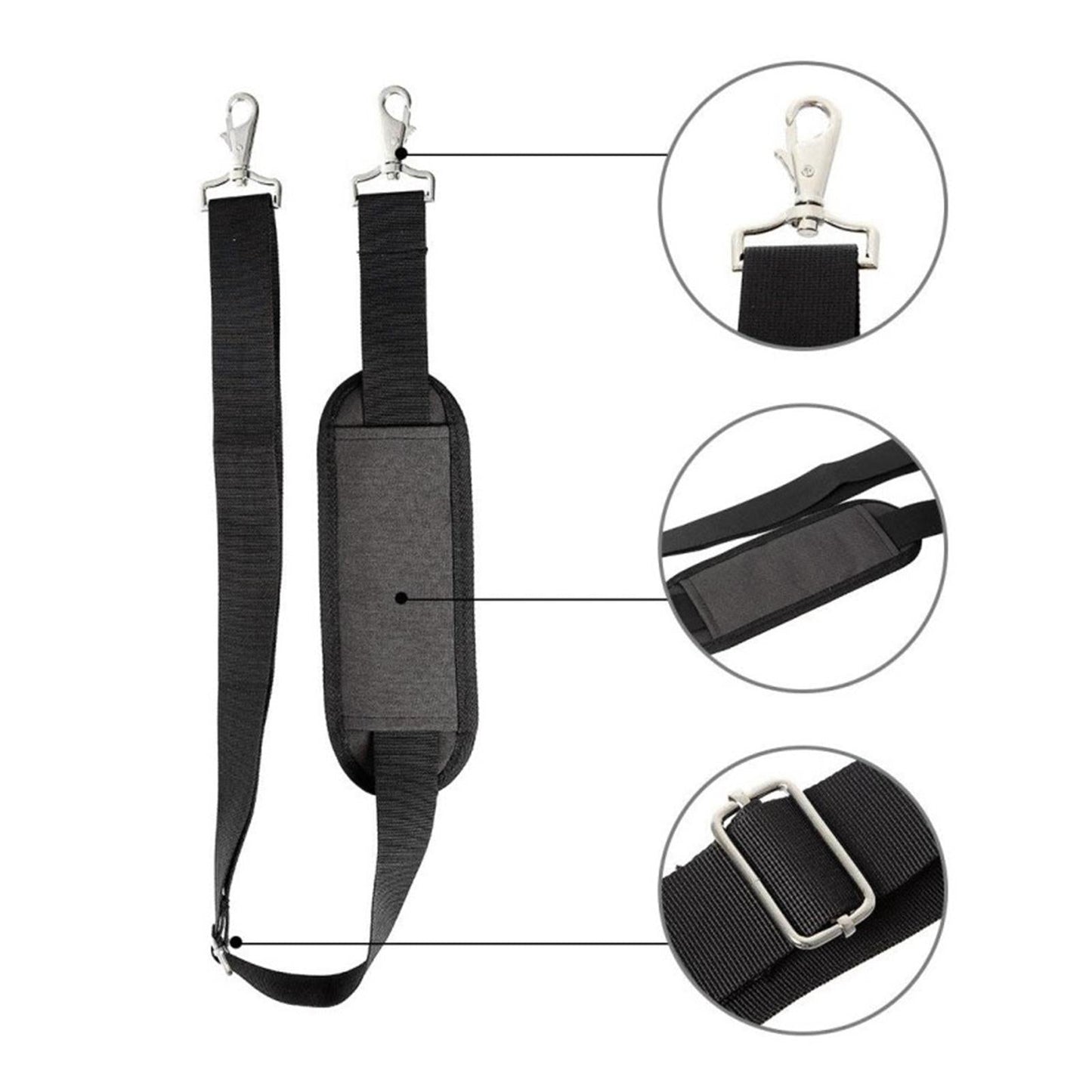 Universal Nylon Shoulder Strap 59 Adjustable Replacement Black with Pad"
