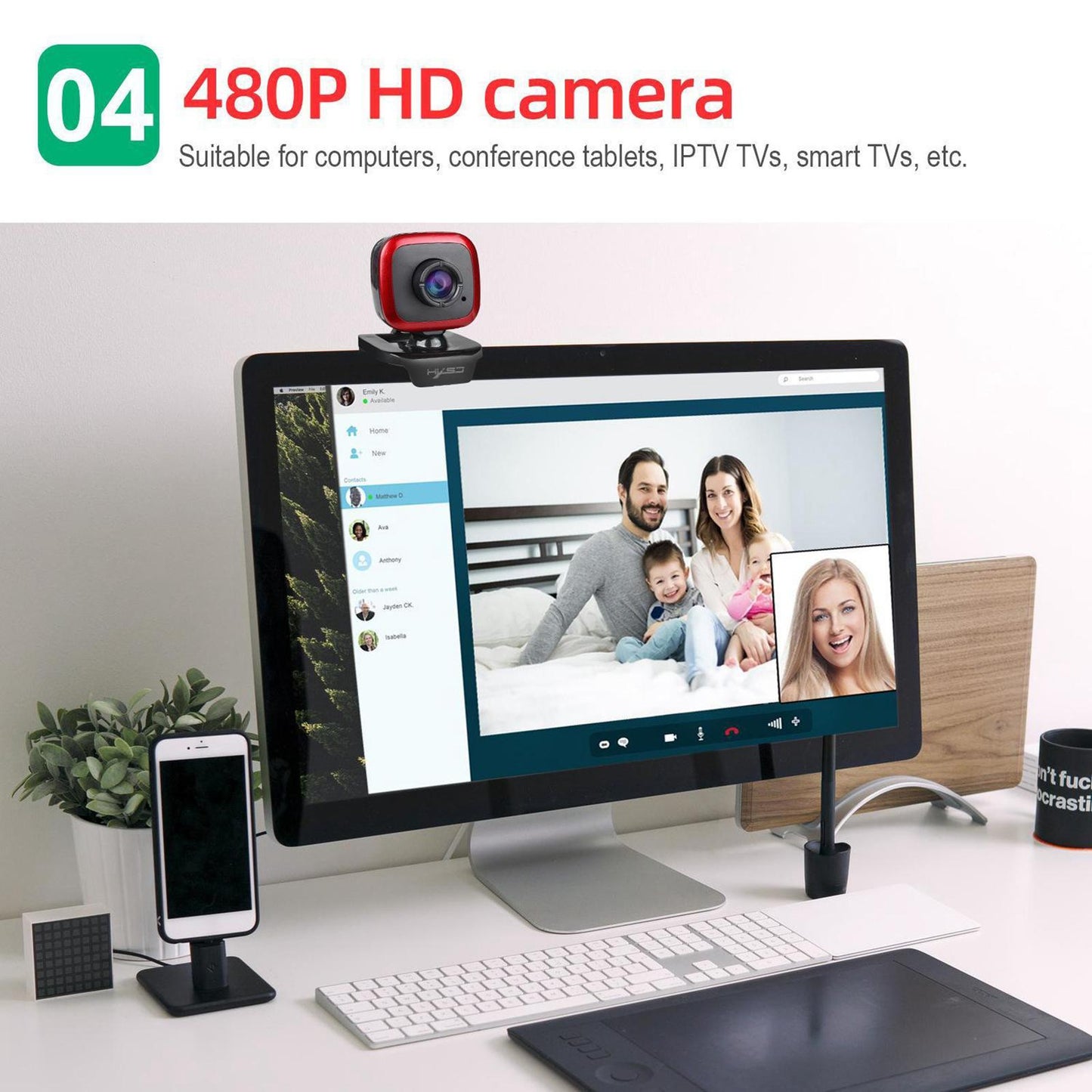 480P Desktop Computer USB Web Camera Webcam Manual Focus Black Red