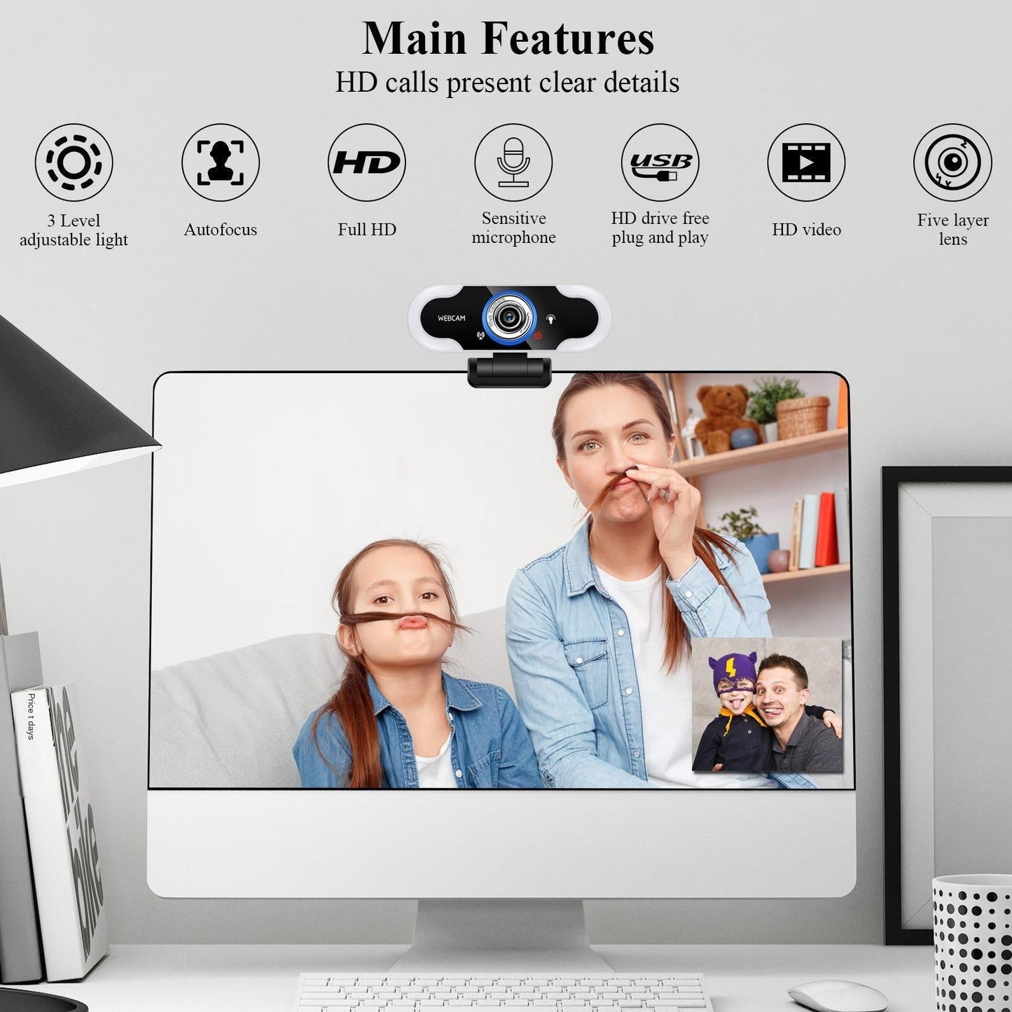 1080P Full HD Webcam with Microphone USB 2.0 Conference Camera for Computer