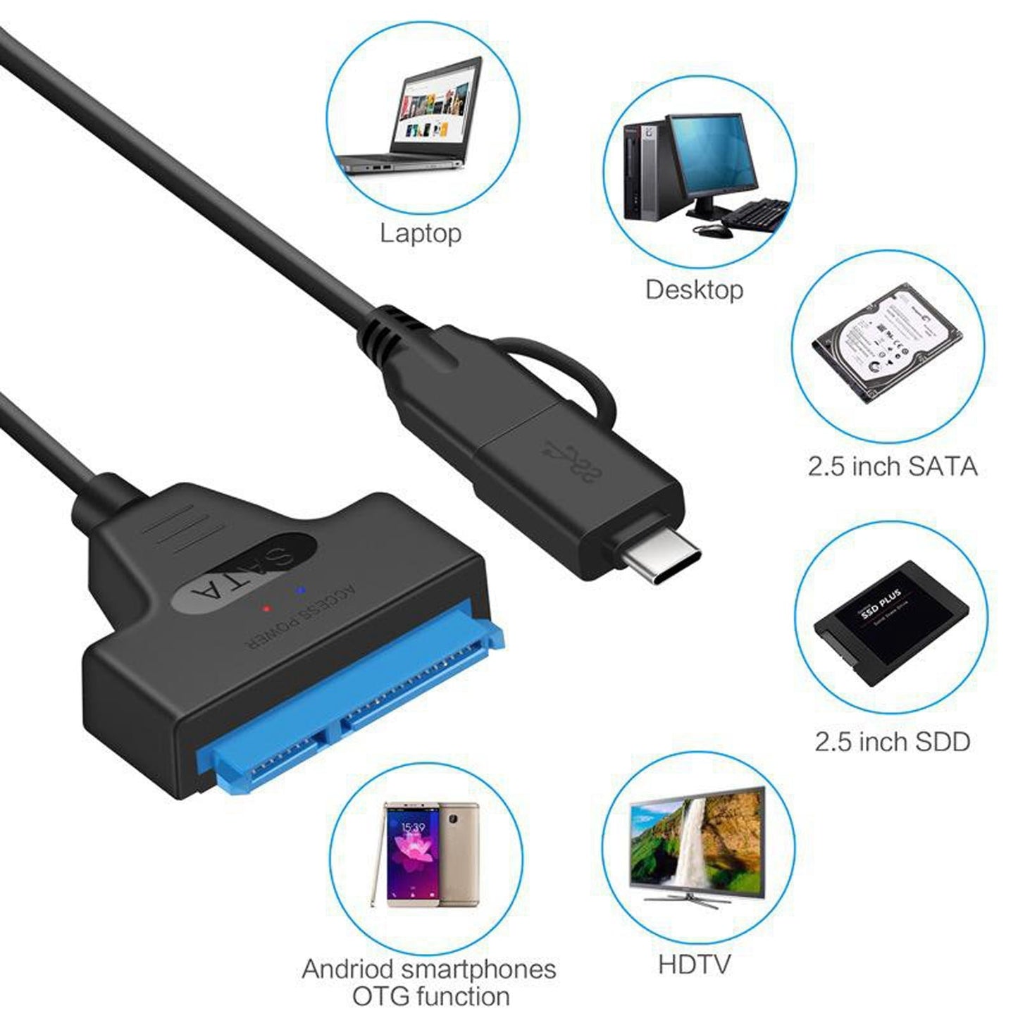USB 3.0 to 2.5 SATA 22-Pin Hard Drive Adapter Cable Support UASP 20cm"