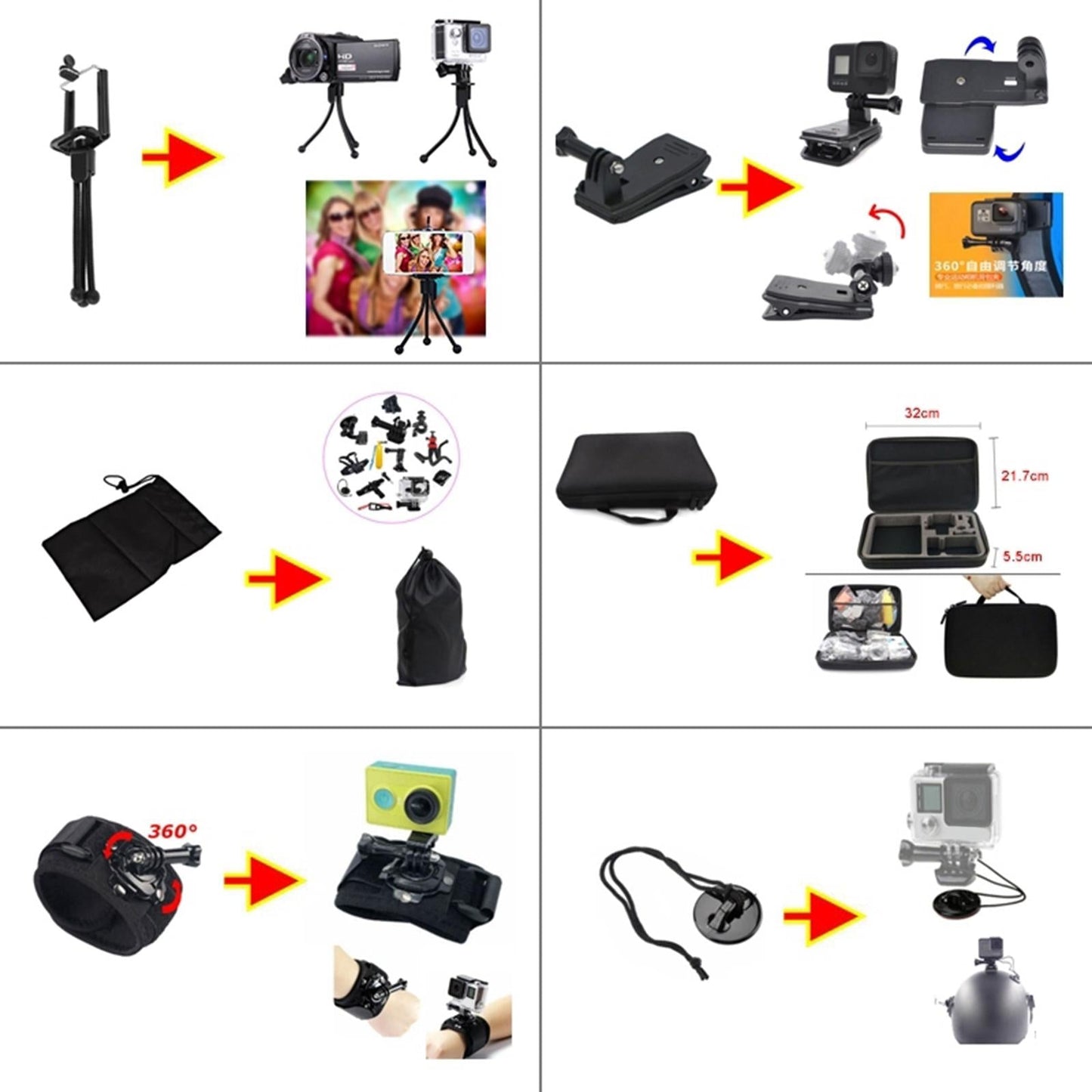 50 Pcs Action Camera Accessory Kit for GoPro HERO9 8 Black 7 6 5 Session 3 2