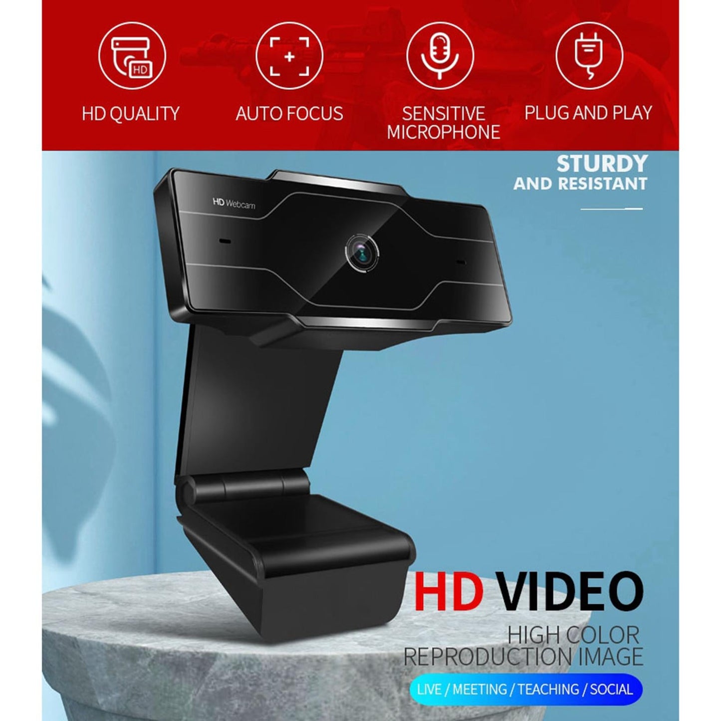 Webcam HD Web Camera Cam Microphone For PC Laptop 1080P Silver + Lid