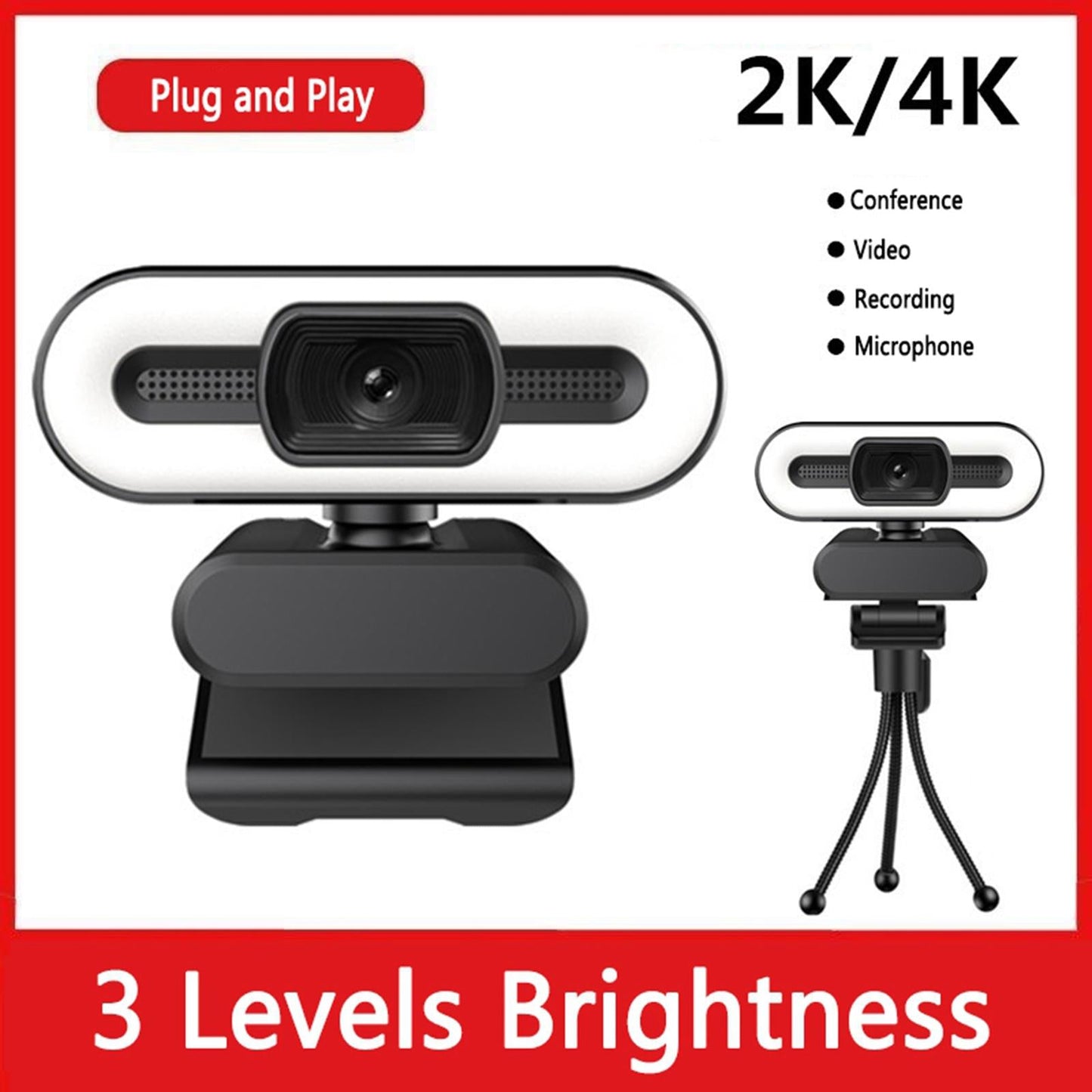 Full HD Fill Light Web Cam with Microphone Streaming Camera 2K 3MP