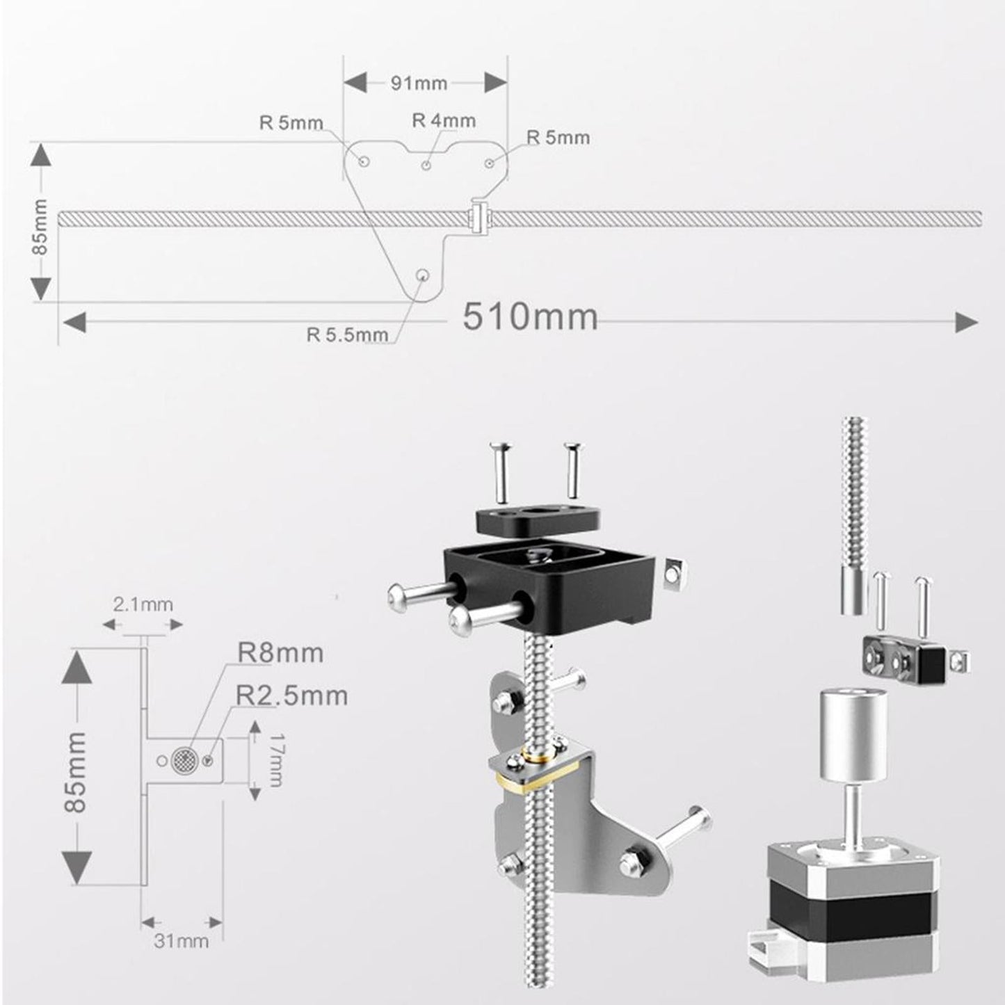 3D Printer Dual Z Axis Rod Upgrade Kit Replacement Parts for Creality CR-10