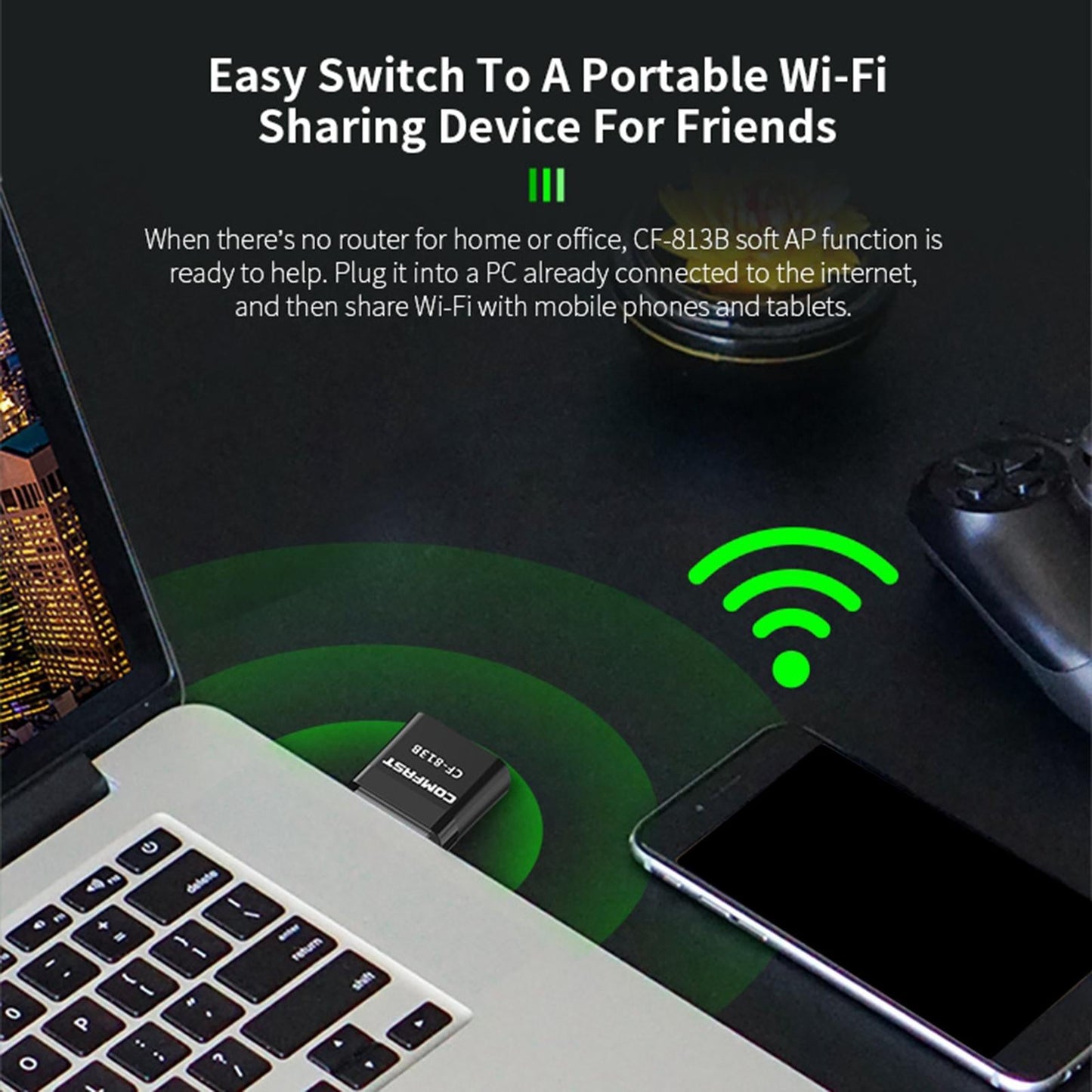 Portable USB 2.0 WiFi Dongle Dual Band Dongle 650Mbps Home Network Card New