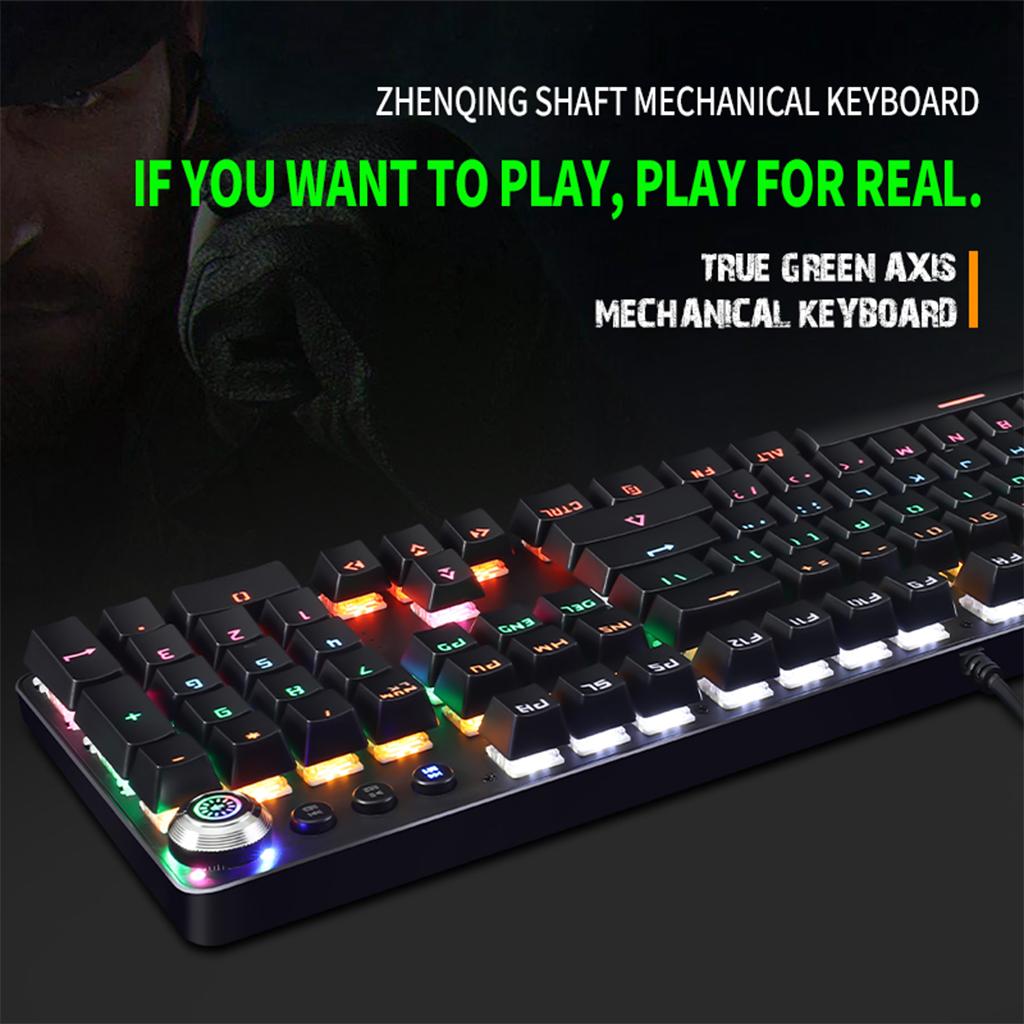 Desktop Wired Mechanical Gaming Keyboard Green Switches USB Passthrough