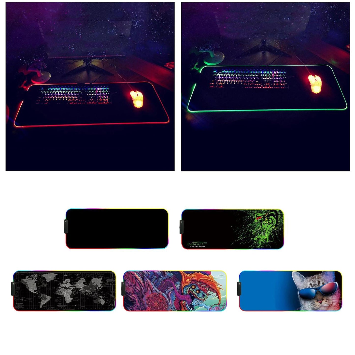 RGB LED Gaming Mouse Pad Glowing Mice Pad for PC Laptop Black Waterproof