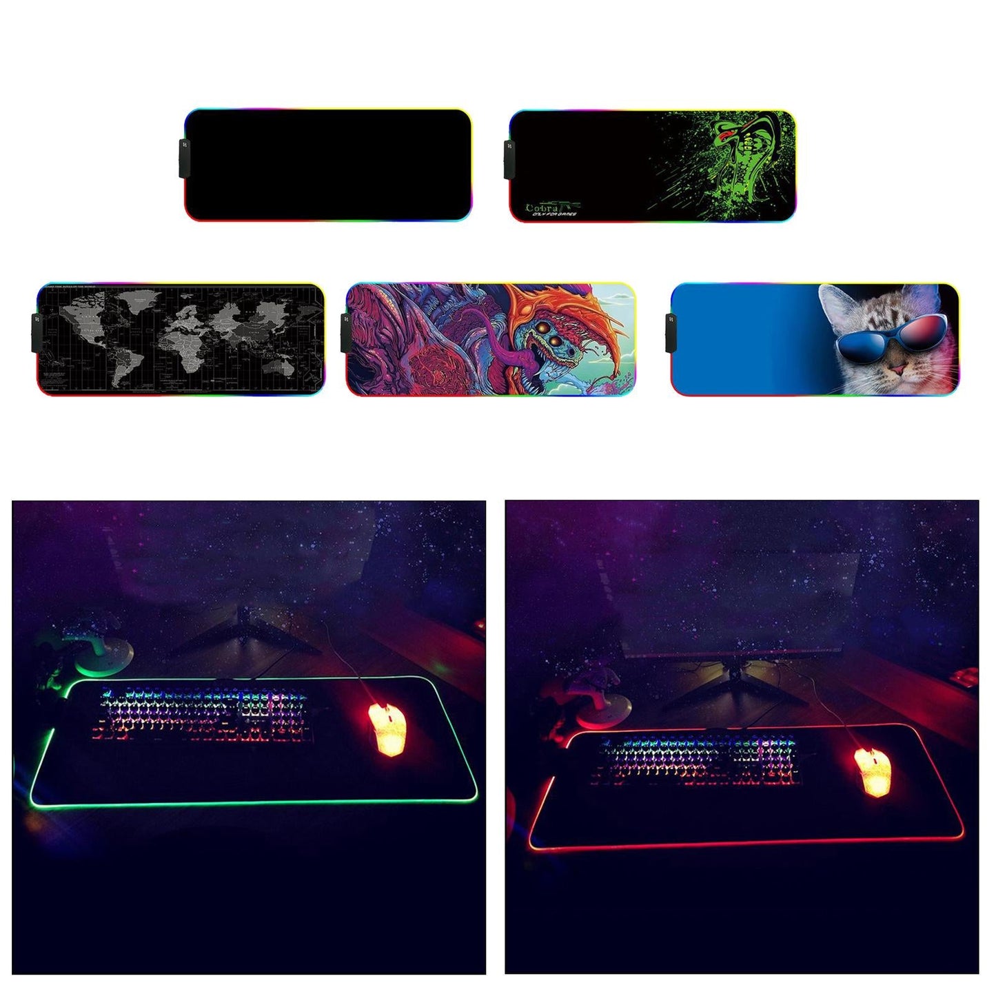 RGB LED Gaming Mouse Pad Glowing Mice Pad for PC Laptop Black Waterproof