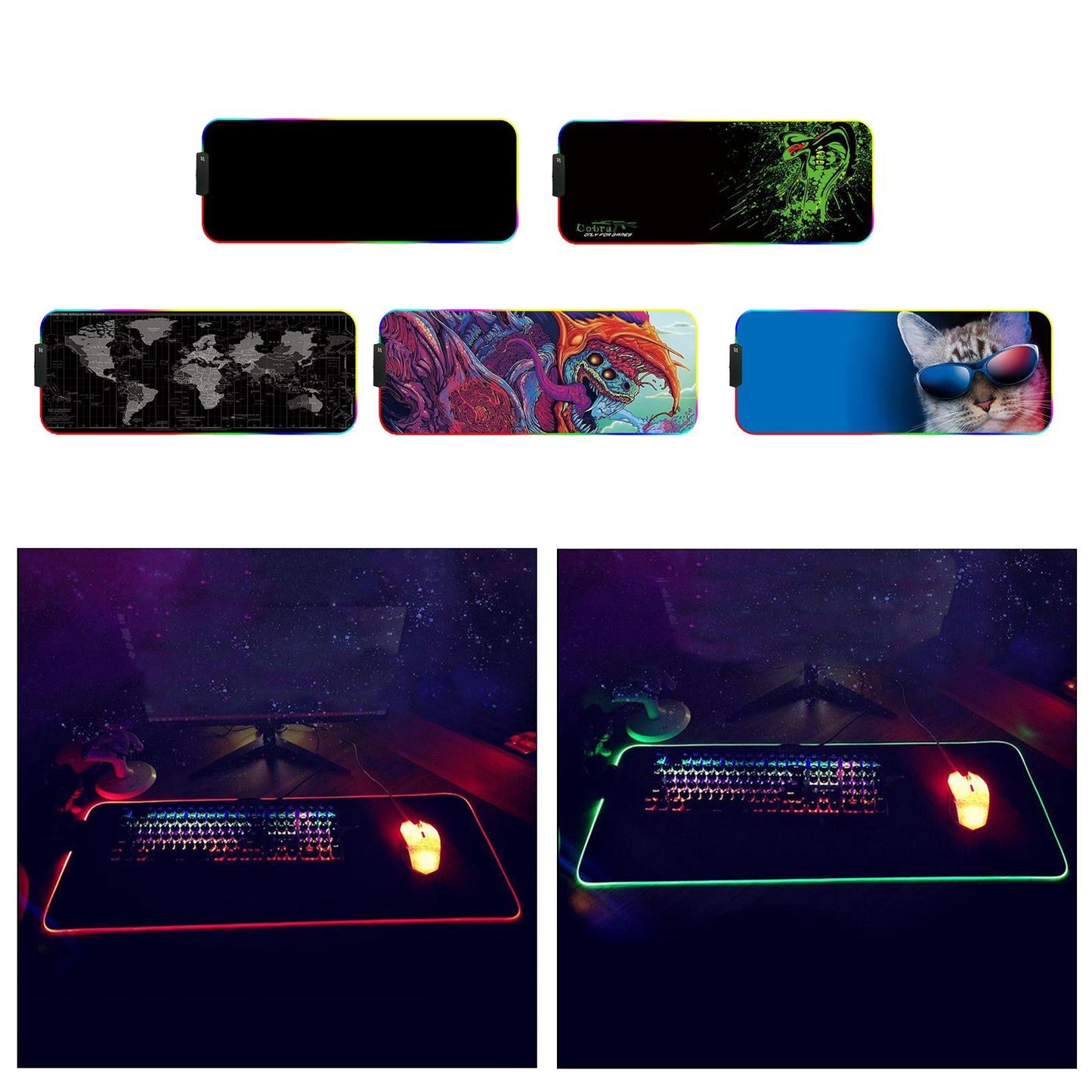 RGB LED Gaming Mouse Pad Glowing Mice Pad for PC Laptop Black Waterproof