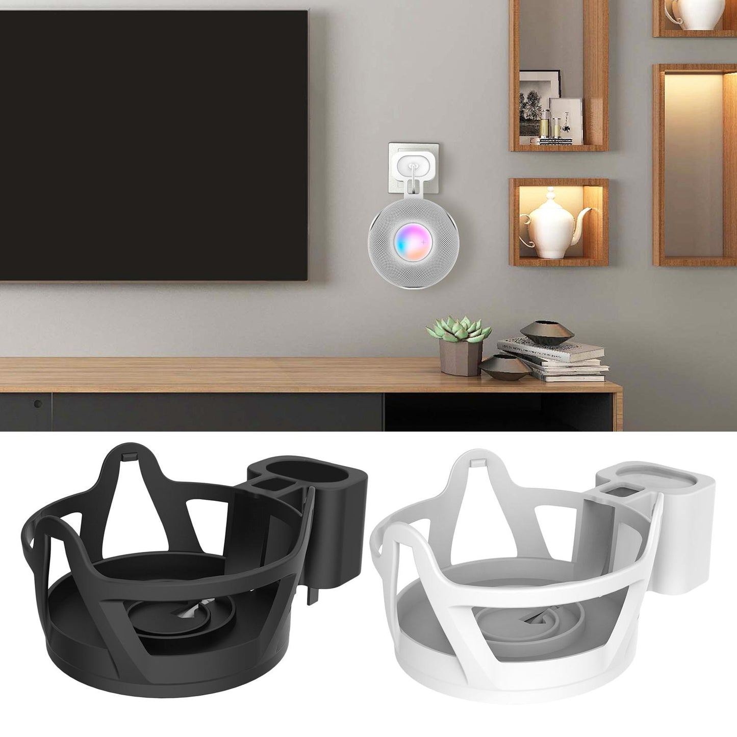 Wall Shelf Holder Cable Management for Apple Home Pod Mini Speakers White