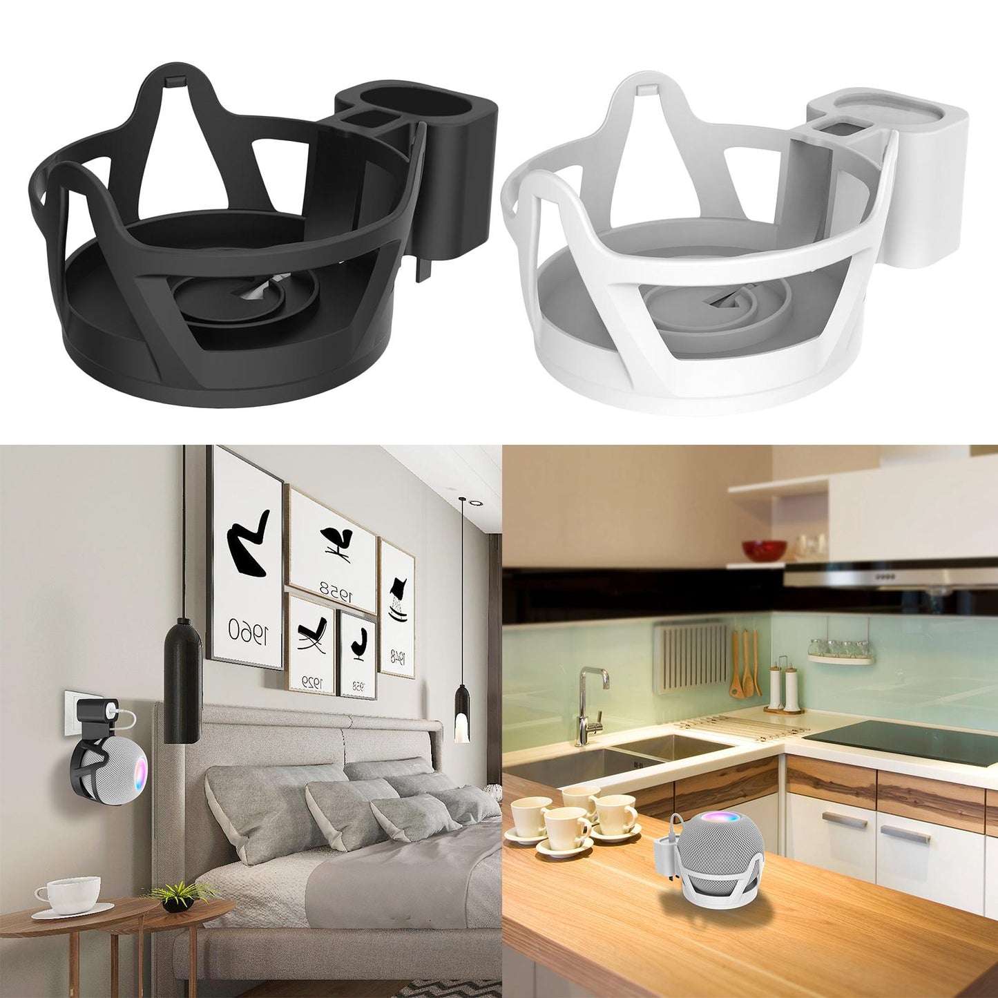 Wall Shelf Holder Cable Management for Apple Home Pod Mini Speakers White