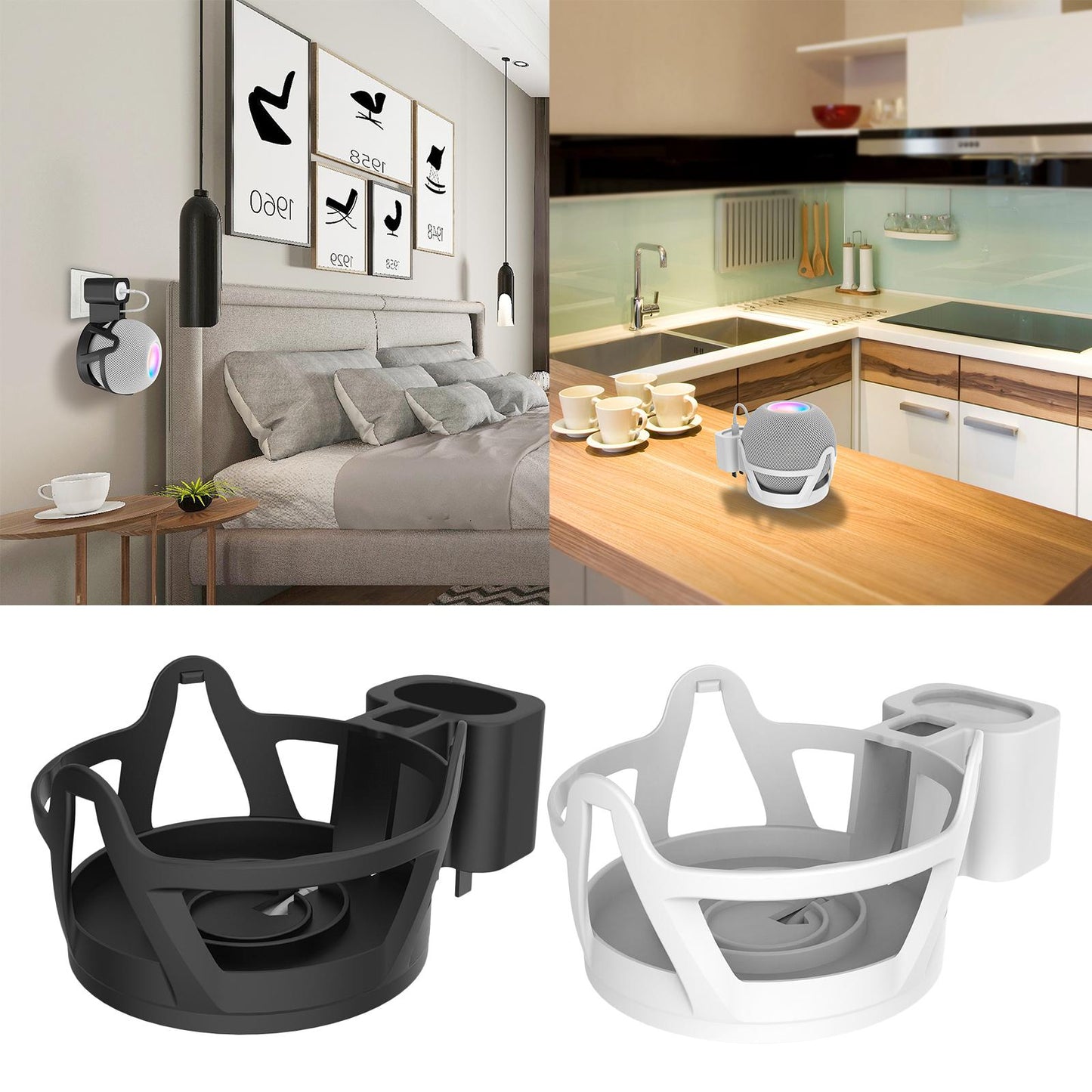 Wall Shelf Holder Cable Management for Apple Home Pod Mini Speakers White