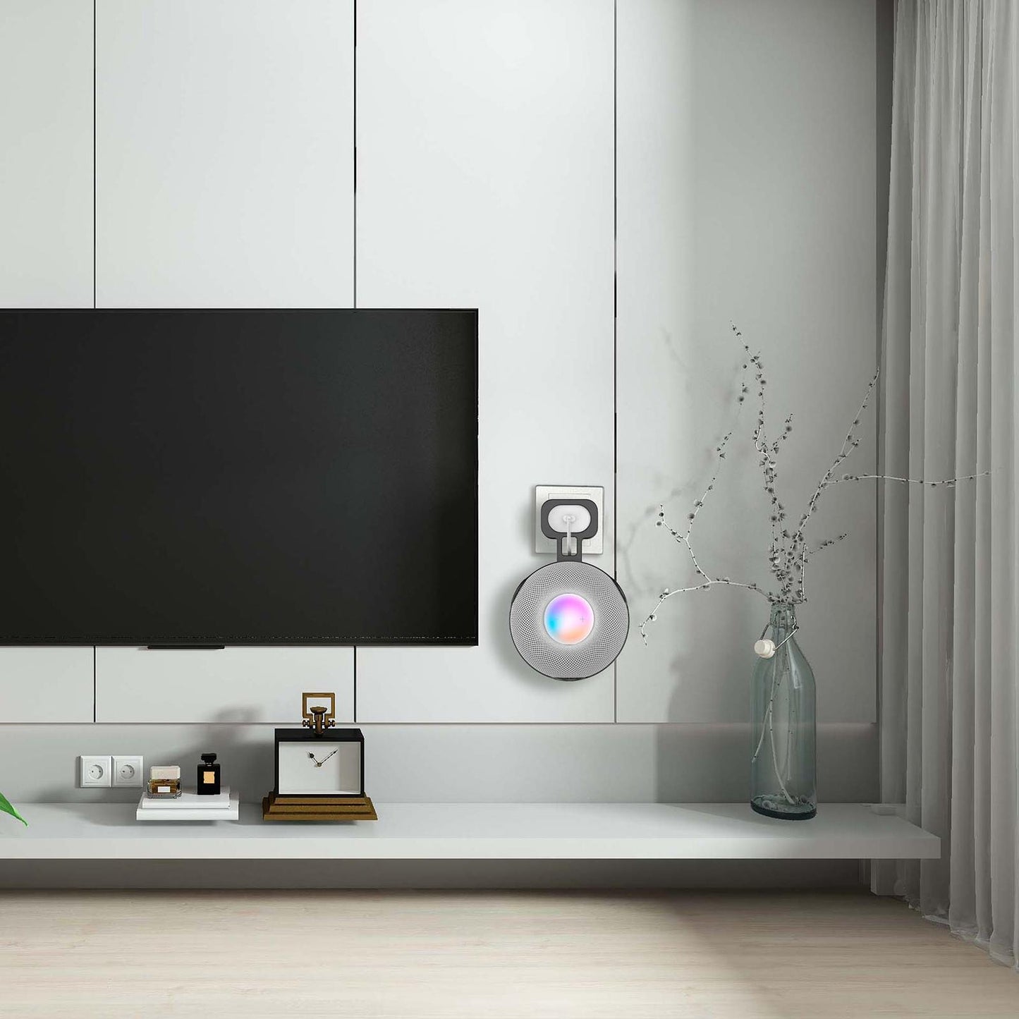 Wall Shelf Holder Cable Management for Apple Home Pod Mini Speakers Black