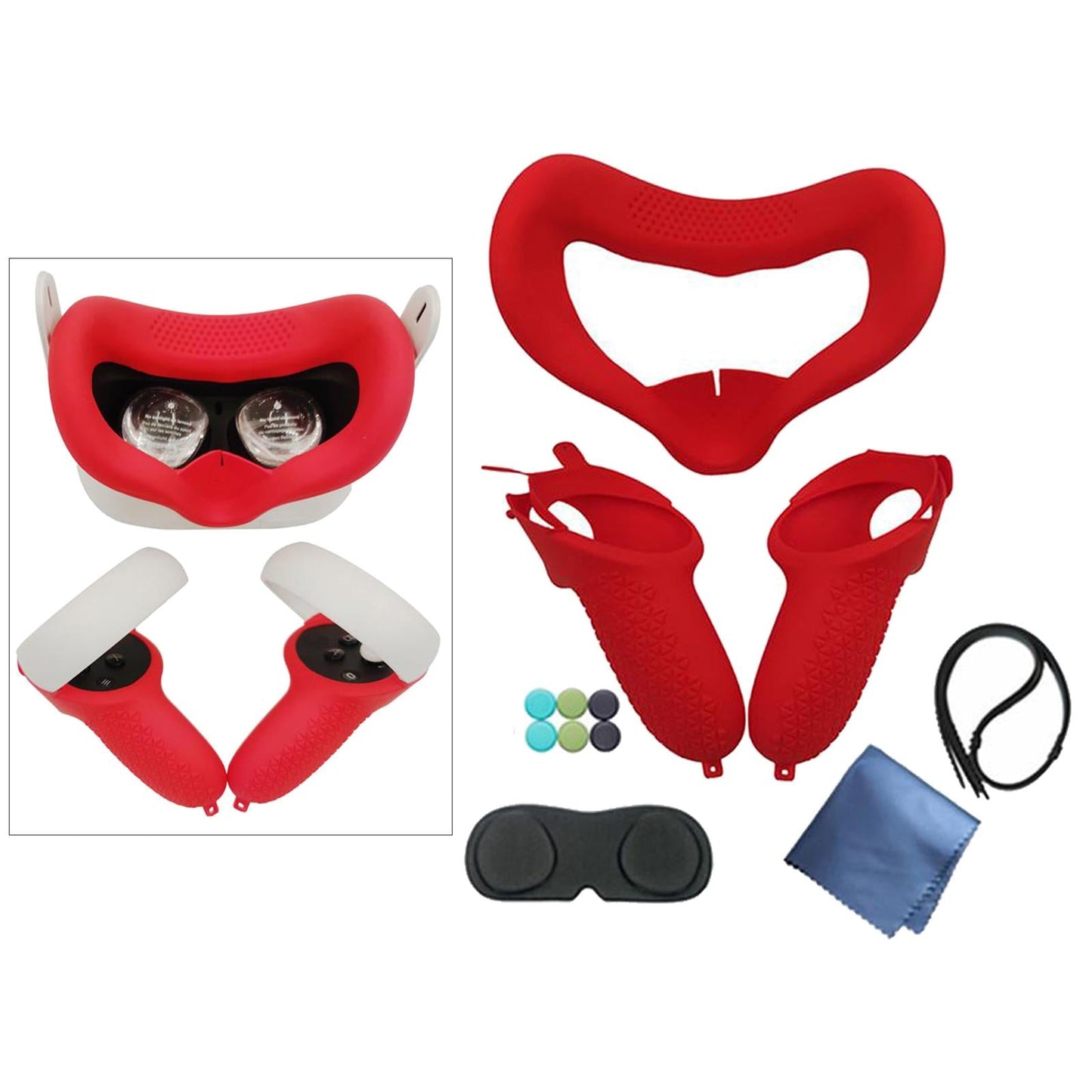 Silicone Eye Mask Cover Controller Grips For Oculus Quest 2 VR Headset Red