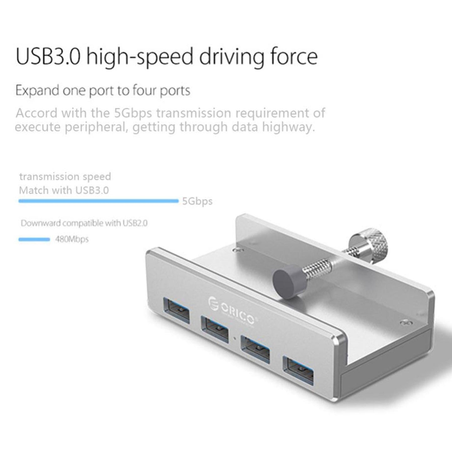 Aluminum MH4PU 4 Ports USB 3.0 HUB Splitter for PC Laptop Space-Saving