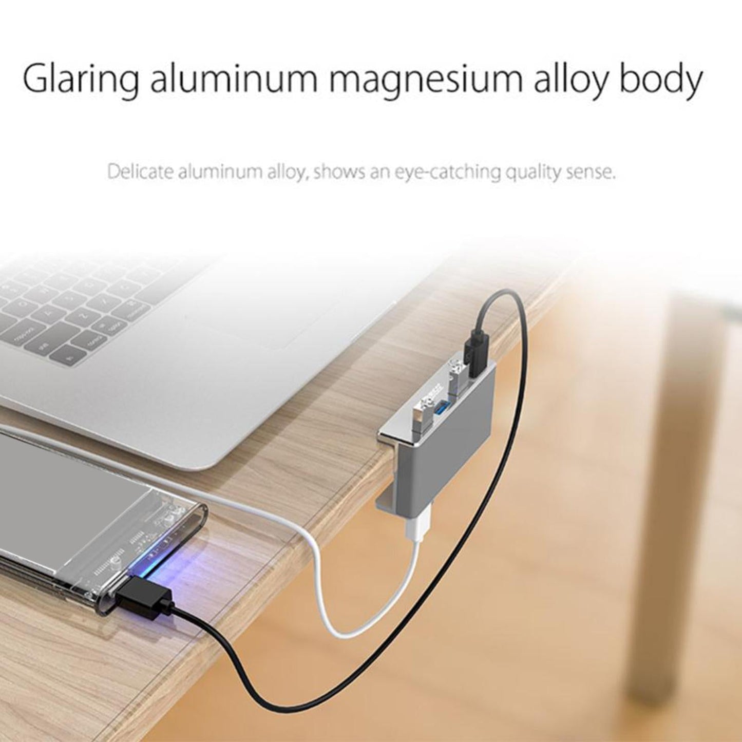 Aluminum MH4PU 4 Ports USB 3.0 HUB Splitter for PC Laptop Space-Saving