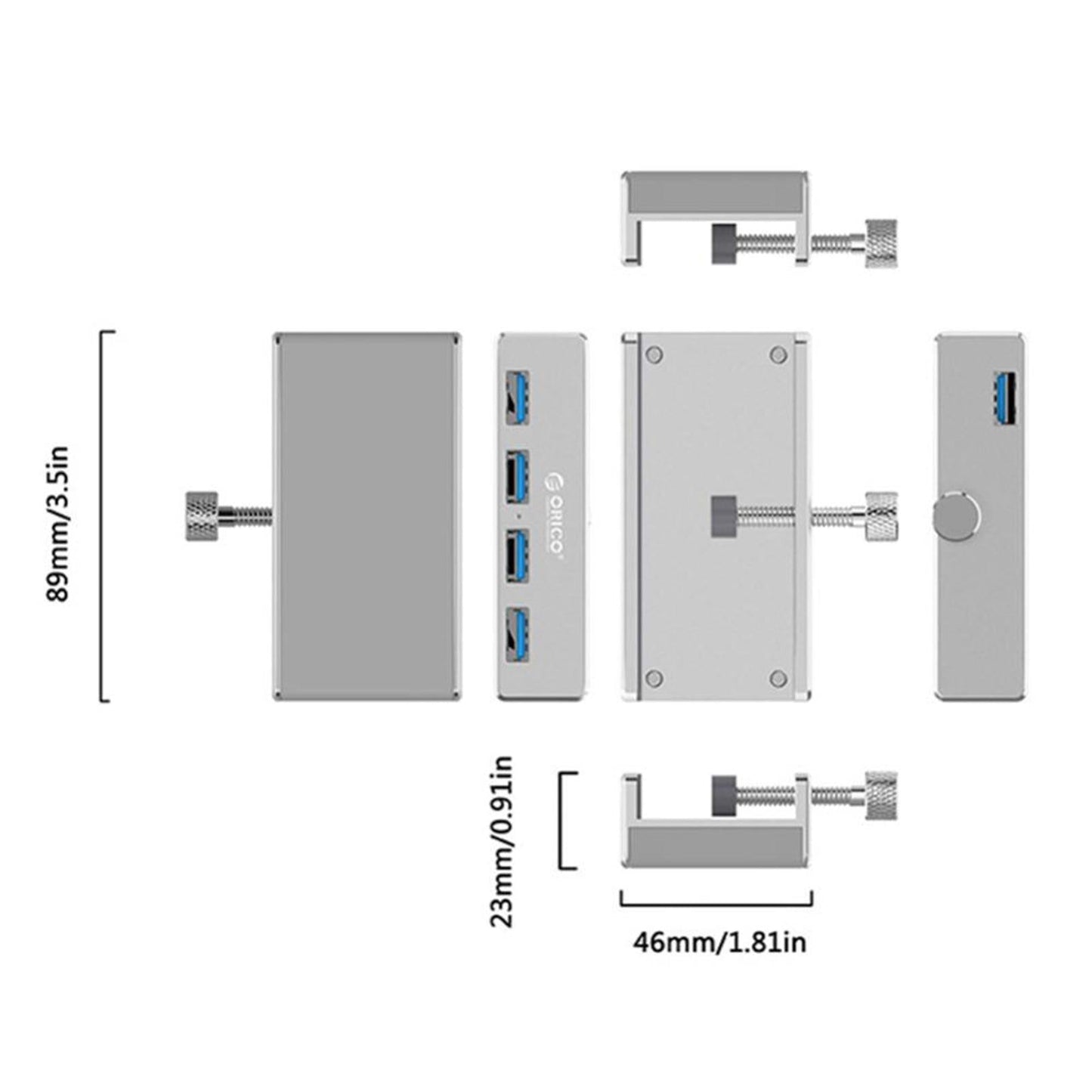 Aluminum MH4PU 4 Ports USB 3.0 HUB Splitter for PC Laptop Space-Saving