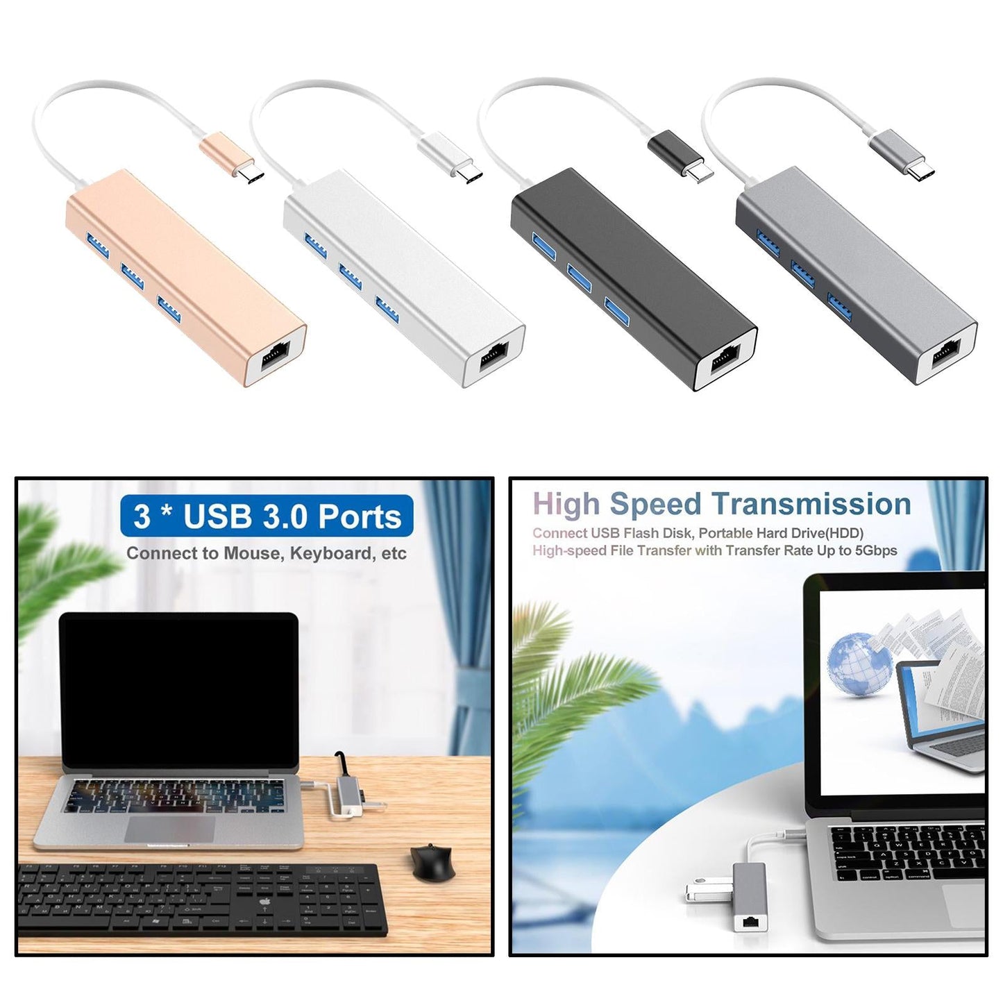 USB C to Ethernet Lan RJ45 Network Adapter Hub USB Converter Silver