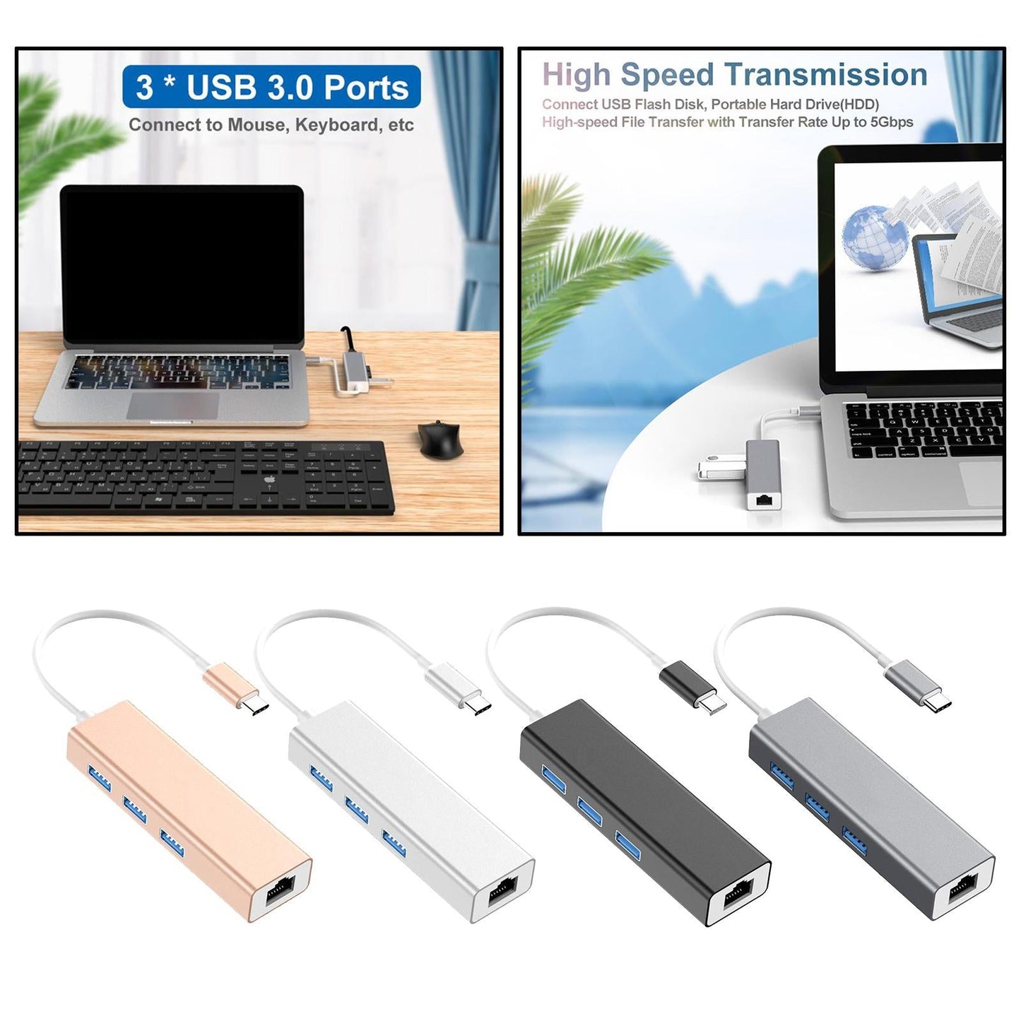USB C to Ethernet Lan RJ45 Network Adapter Hub USB Converter Silver