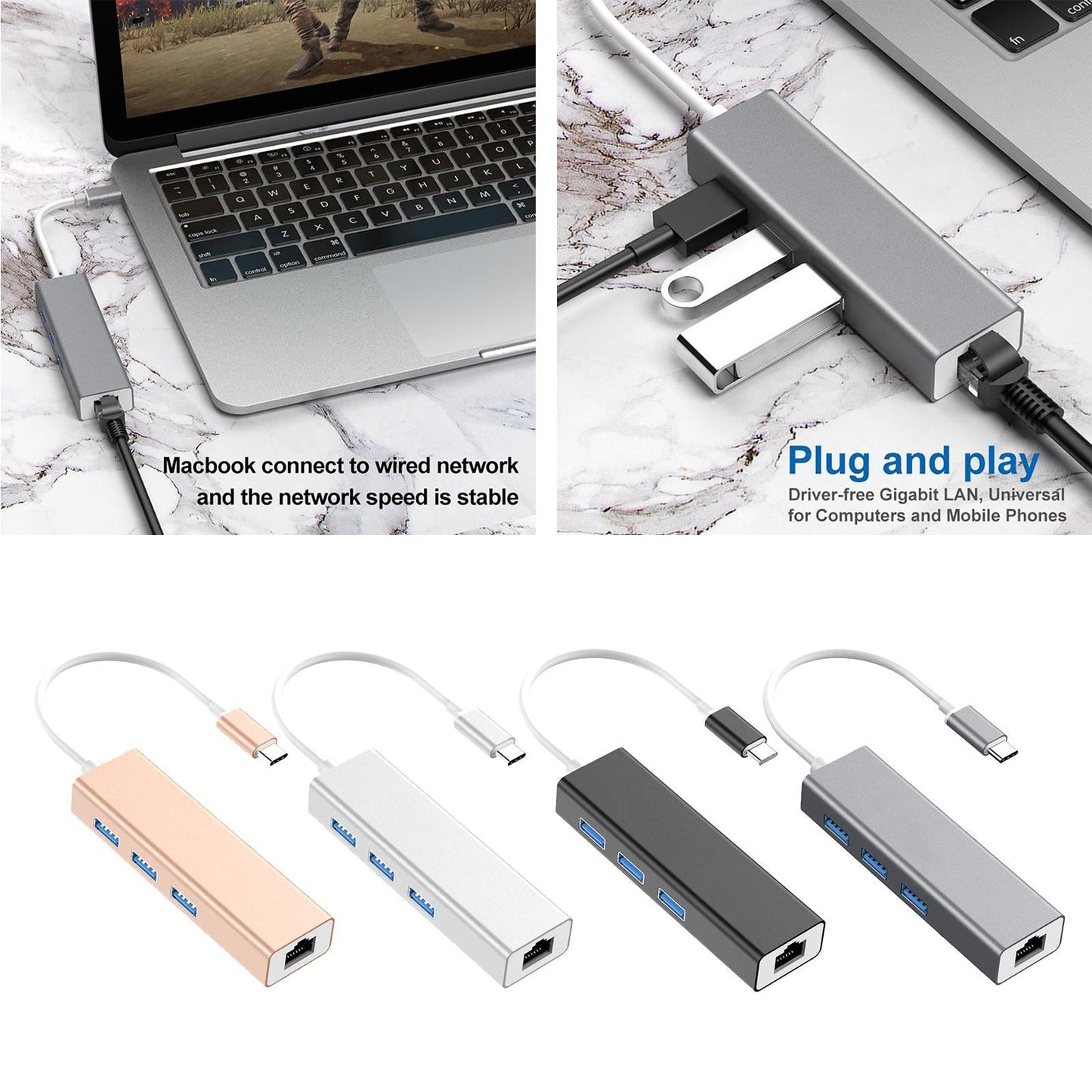 USB C to Ethernet Lan RJ45 Network Adapter Hub USB Converter Silver