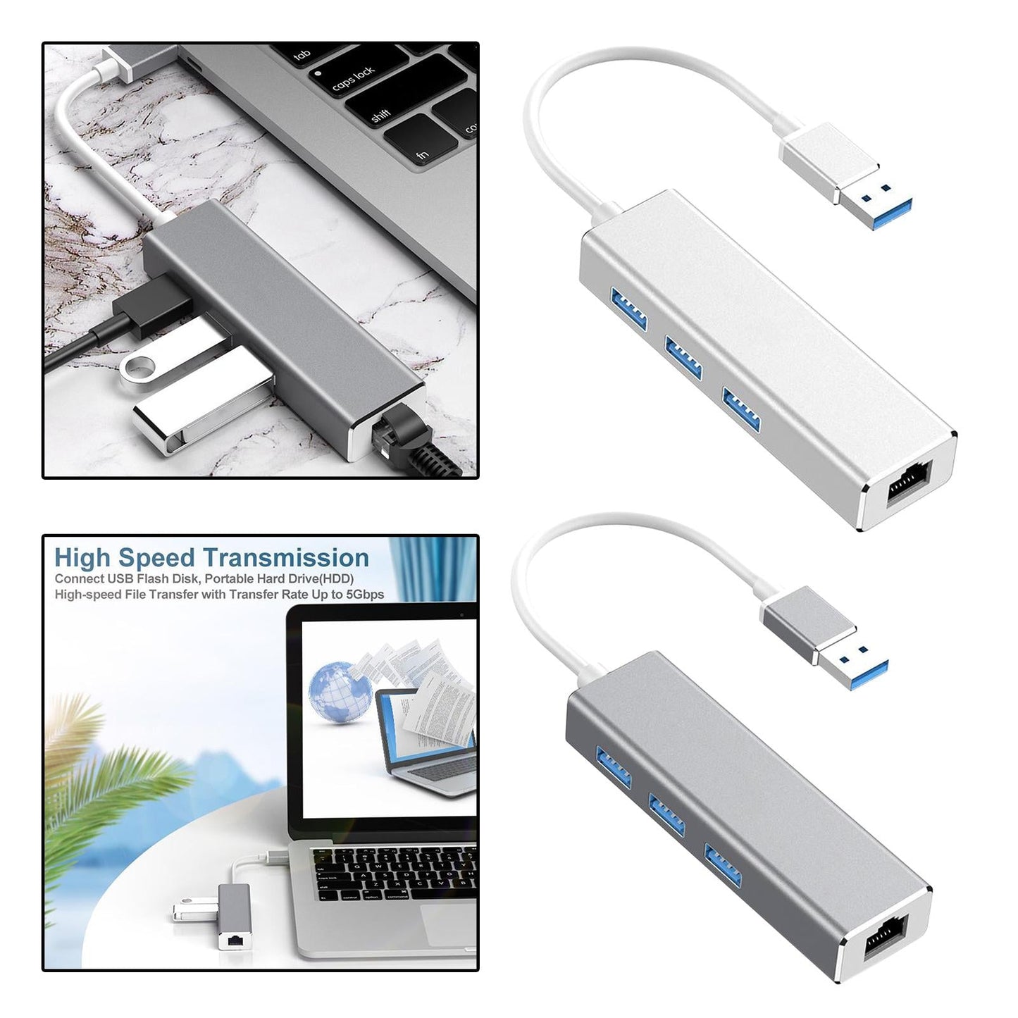 USB 3.0 Gigabit Ethernet Network Adapter 1000Mbps USB Adapter Laptop Silver