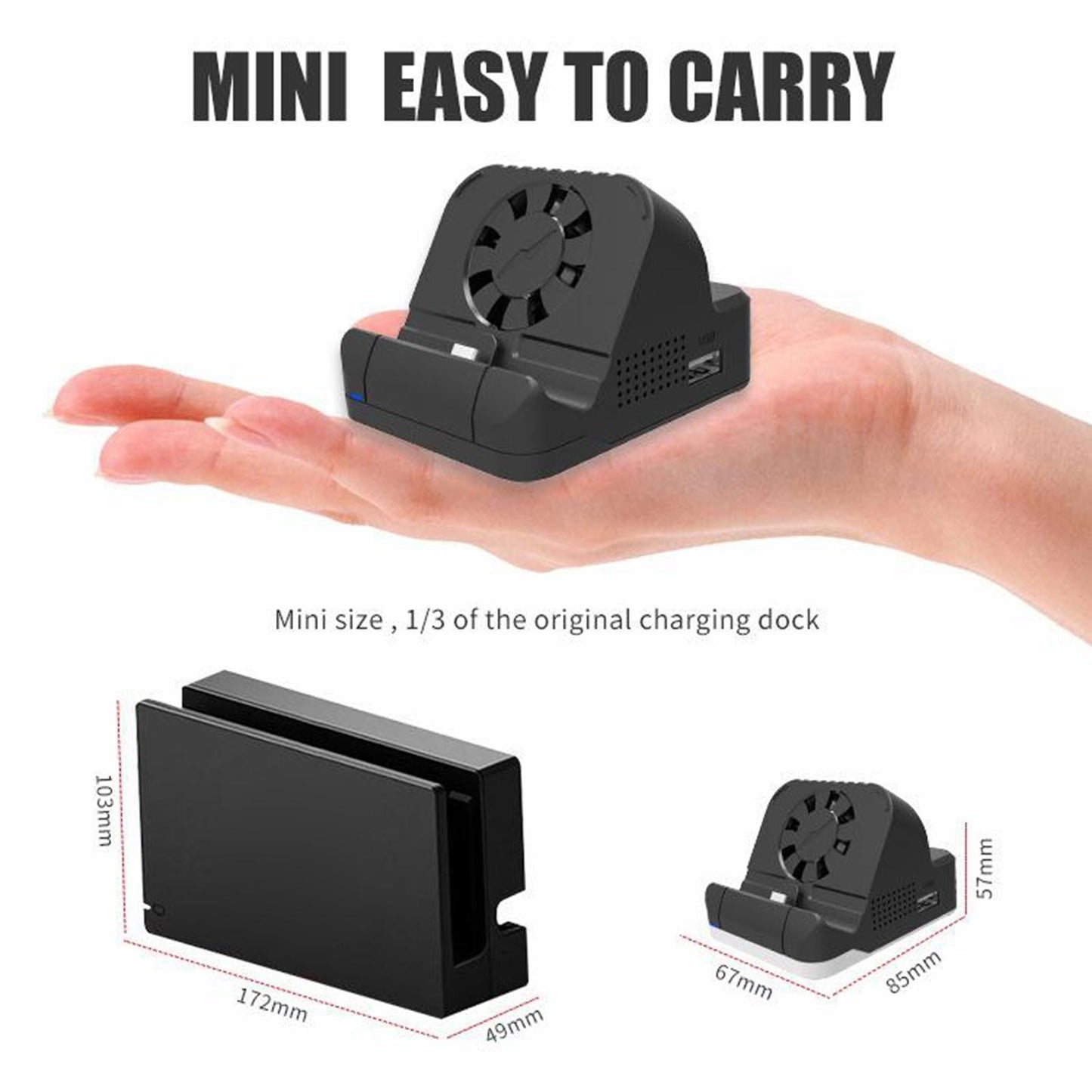 Portable TV HDMI Converter Adapter Charging Dock Charger & Cooling Fan Black