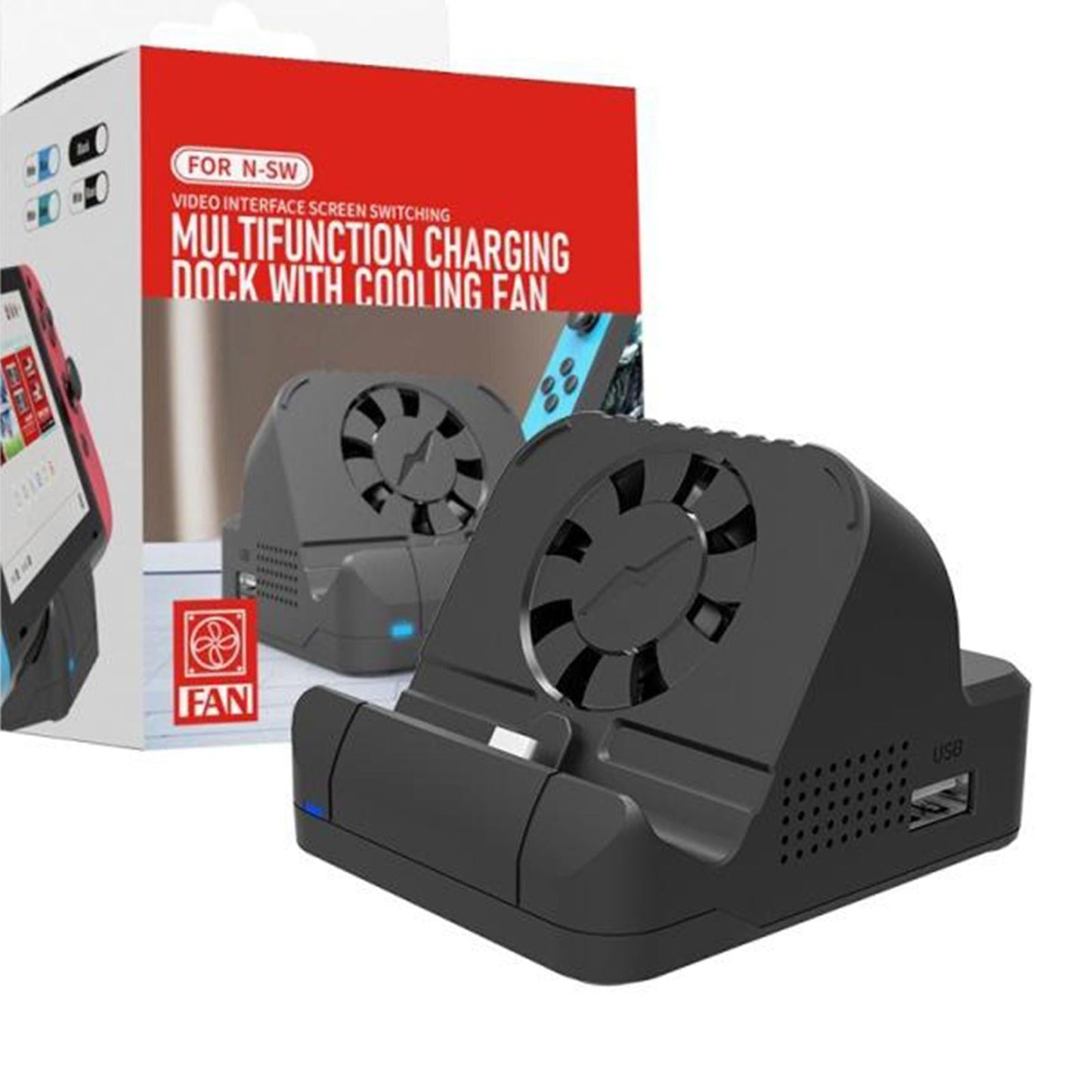 Portable TV HDMI Converter Adapter Charging Dock Charger & Cooling Fan Black