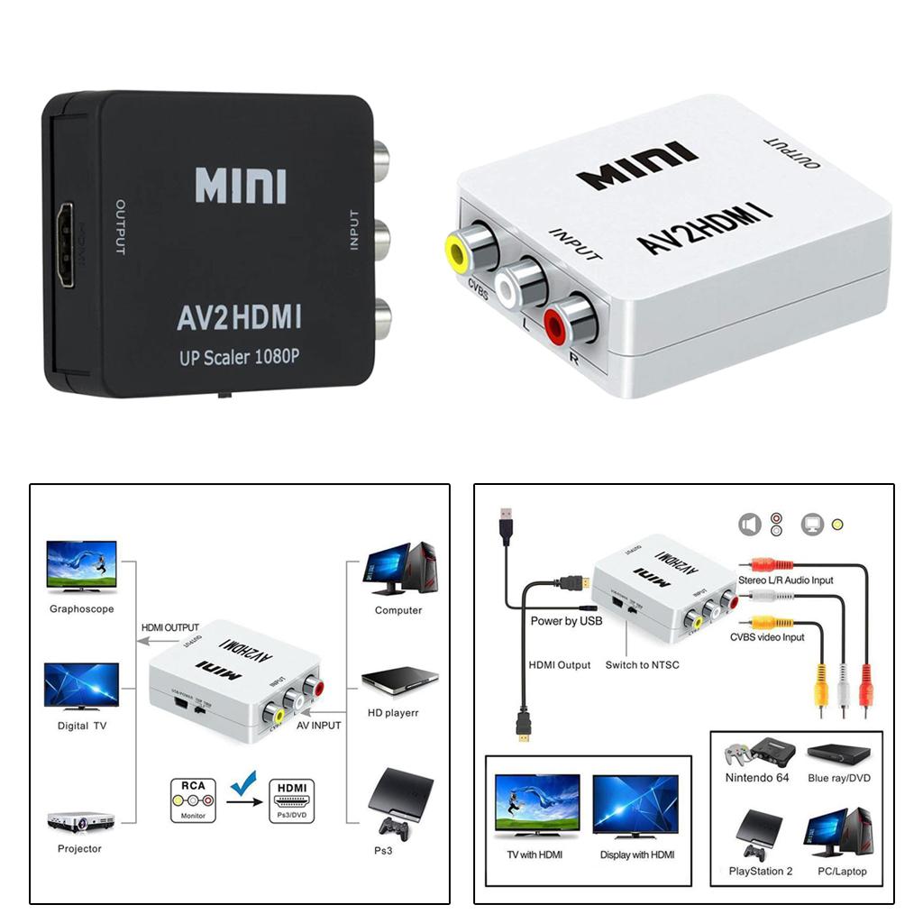1080P CVBS to HDMI Video Converter Box with USB Cable for HD TV Projector White