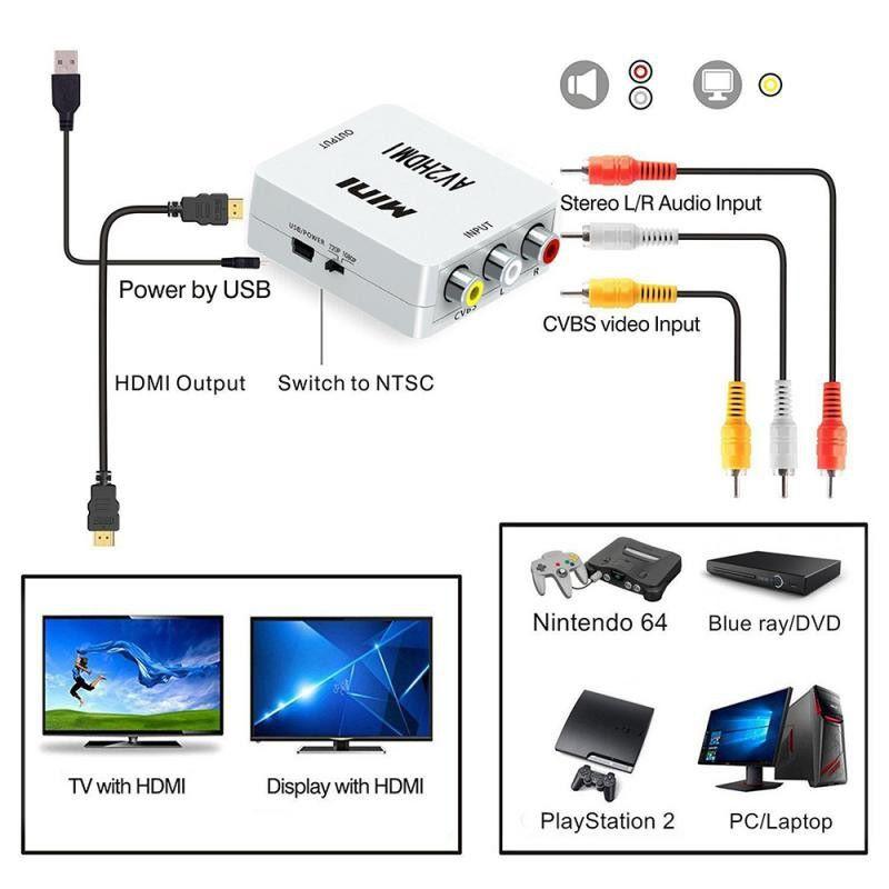 1080P CVBS to HDMI Video Converter Box with USB Cable for HD TV Projector Black