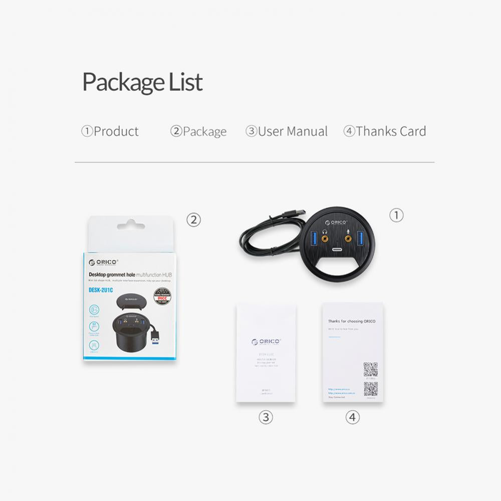 Desktop Power Grommet Hub with 2 Type A 1 Type-C Port for 2.36 Grommet Hole"