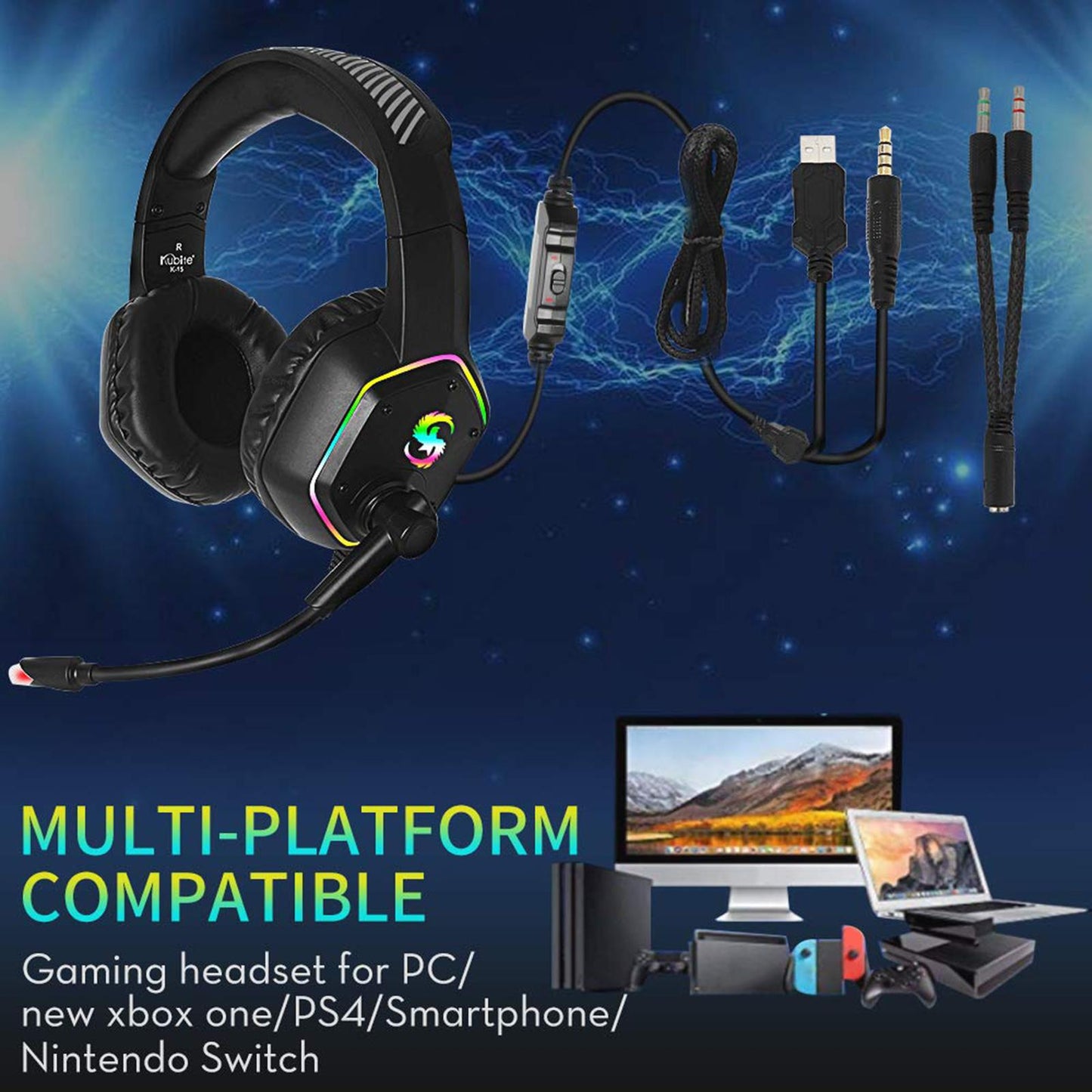 Premium LED Gaming Headphones RGB Light for PS4 Laptop Gamer Smartphone