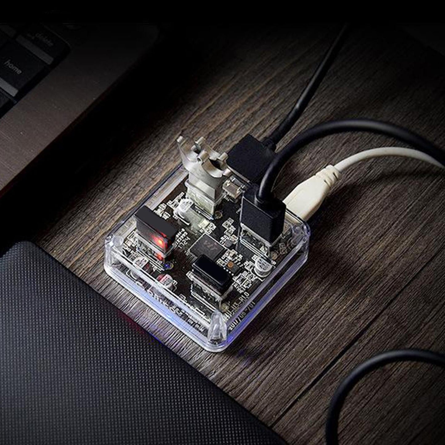 Transparent HUB 4 Ports USB3.0 Adapter Splitter USB Power Supply 30cm Cable