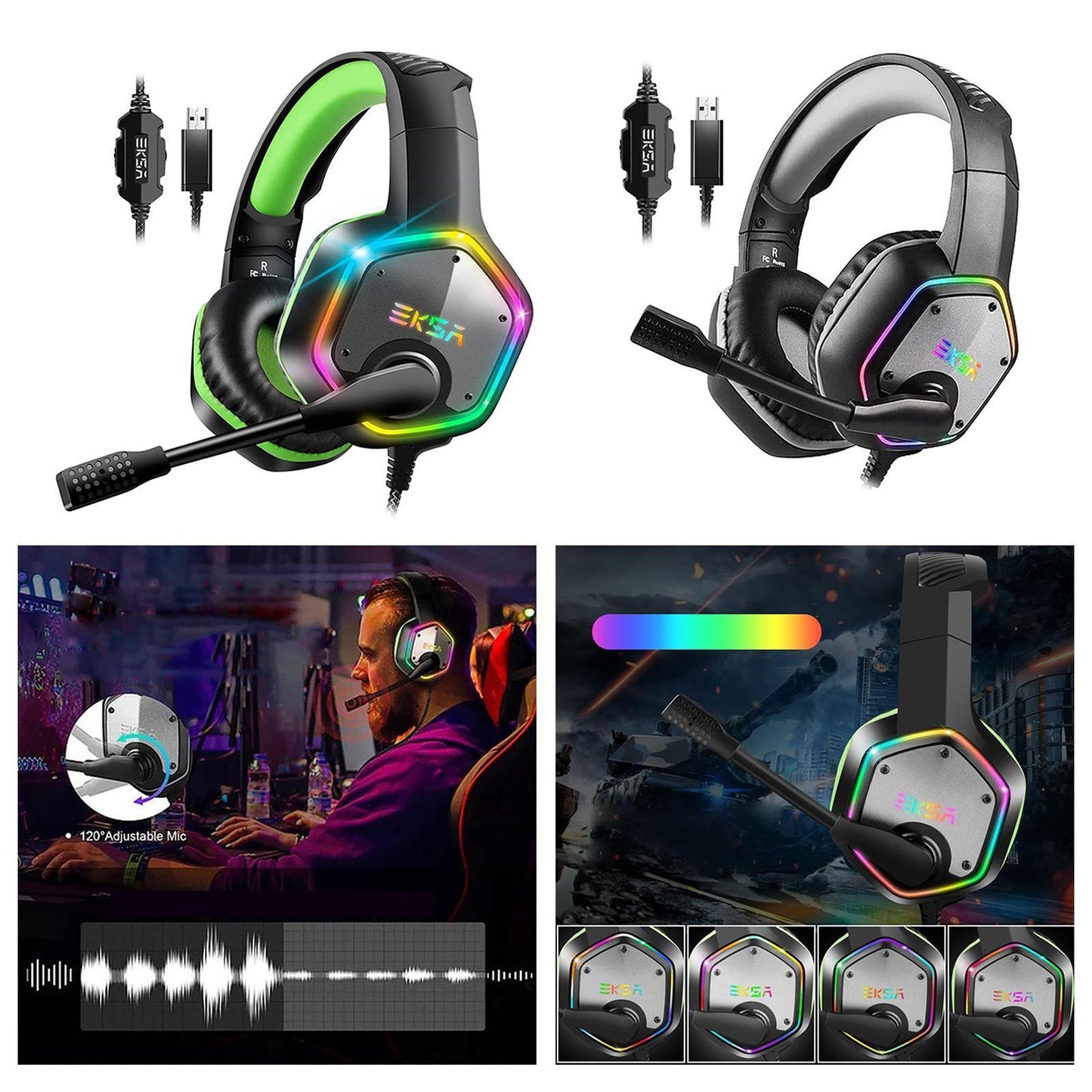 EKSA E1000 USB Gaming Headsets On Ear Stereo Earphone Headphone Black+Grey