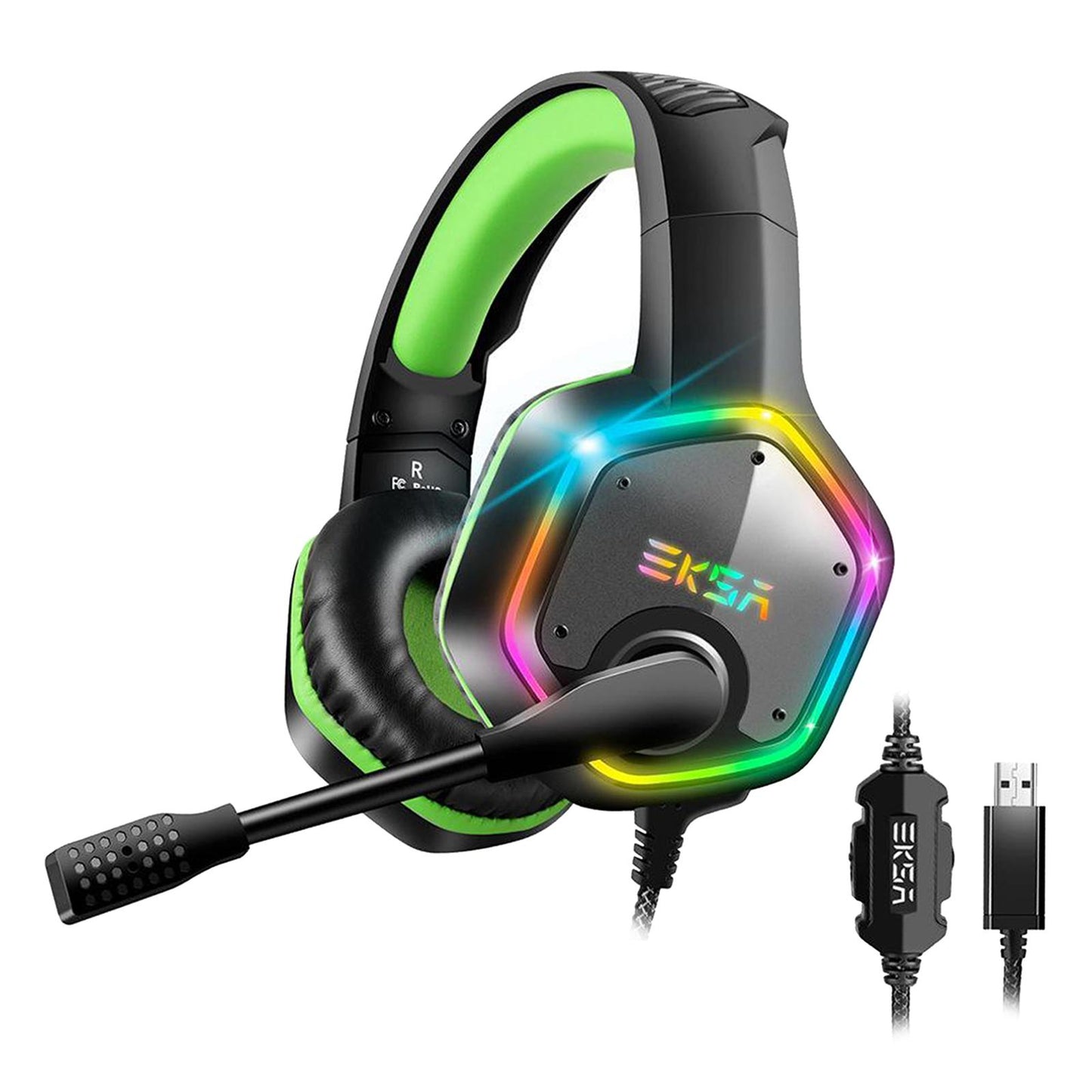 EKSA E1000 USB Gaming Headsets On Ear Stereo Earphone Headphone Black+Green