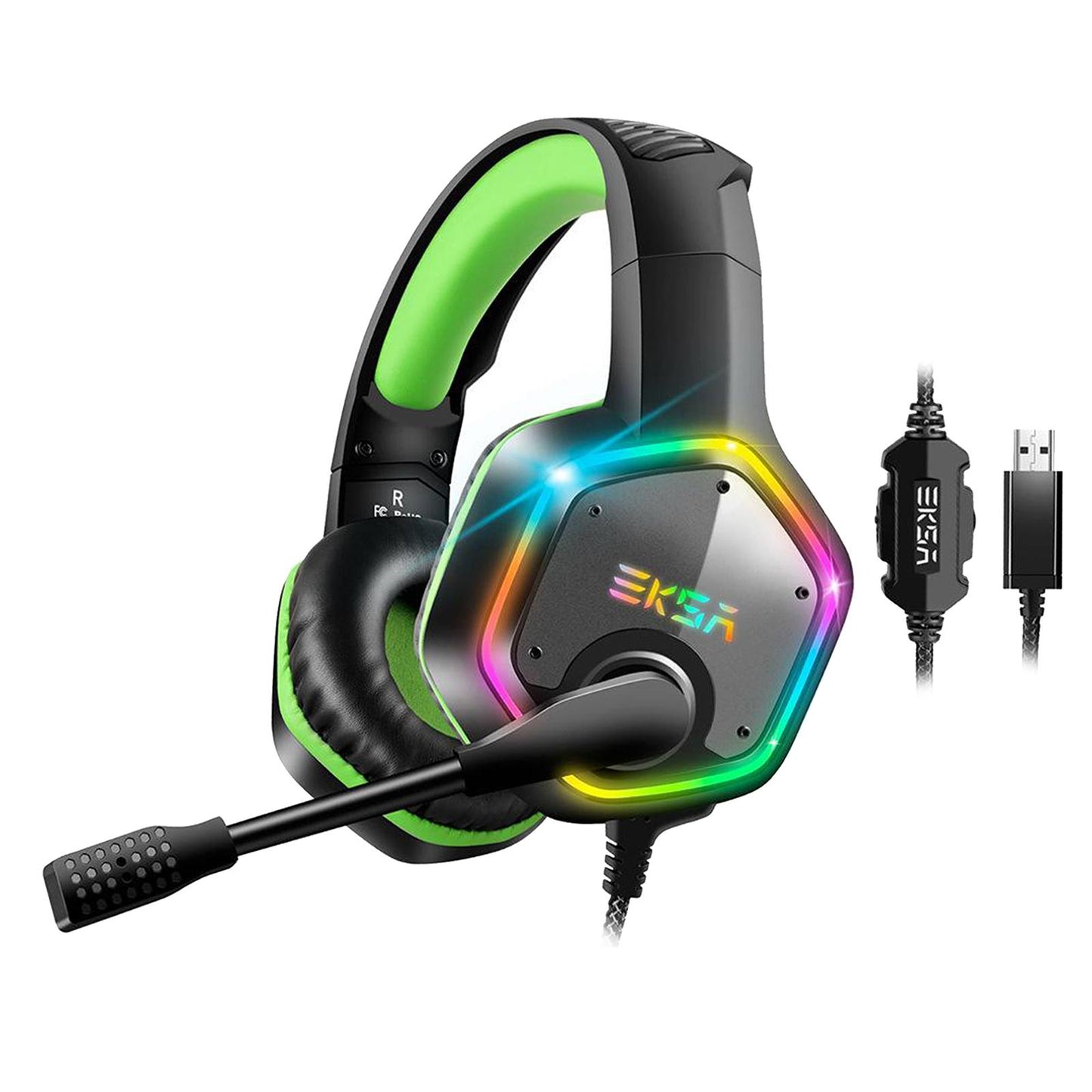 EKSA E1000 USB Gaming Headsets On Ear Stereo Earphone Headphone Black+Green