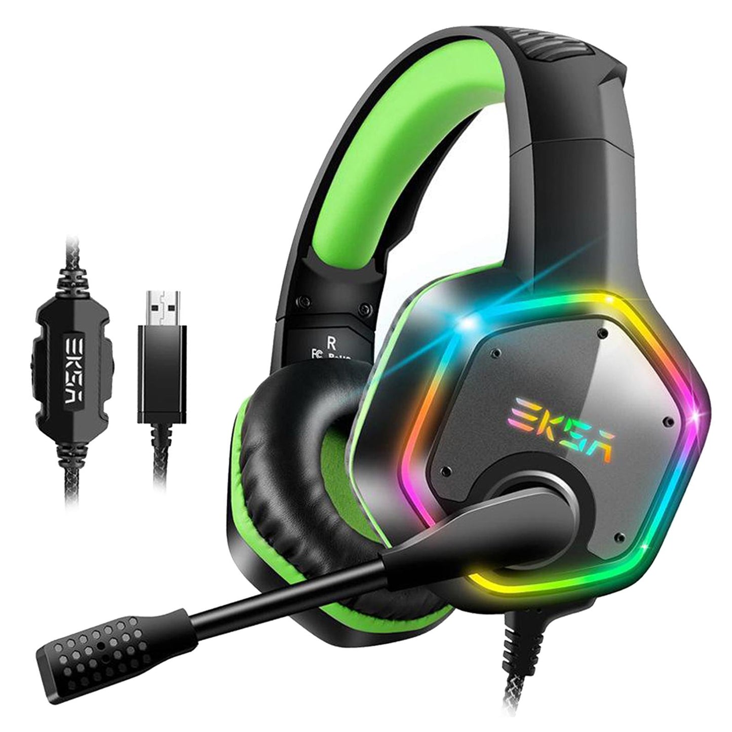 EKSA E1000 USB Gaming Headsets On Ear Stereo Earphone Headphone Black+Green