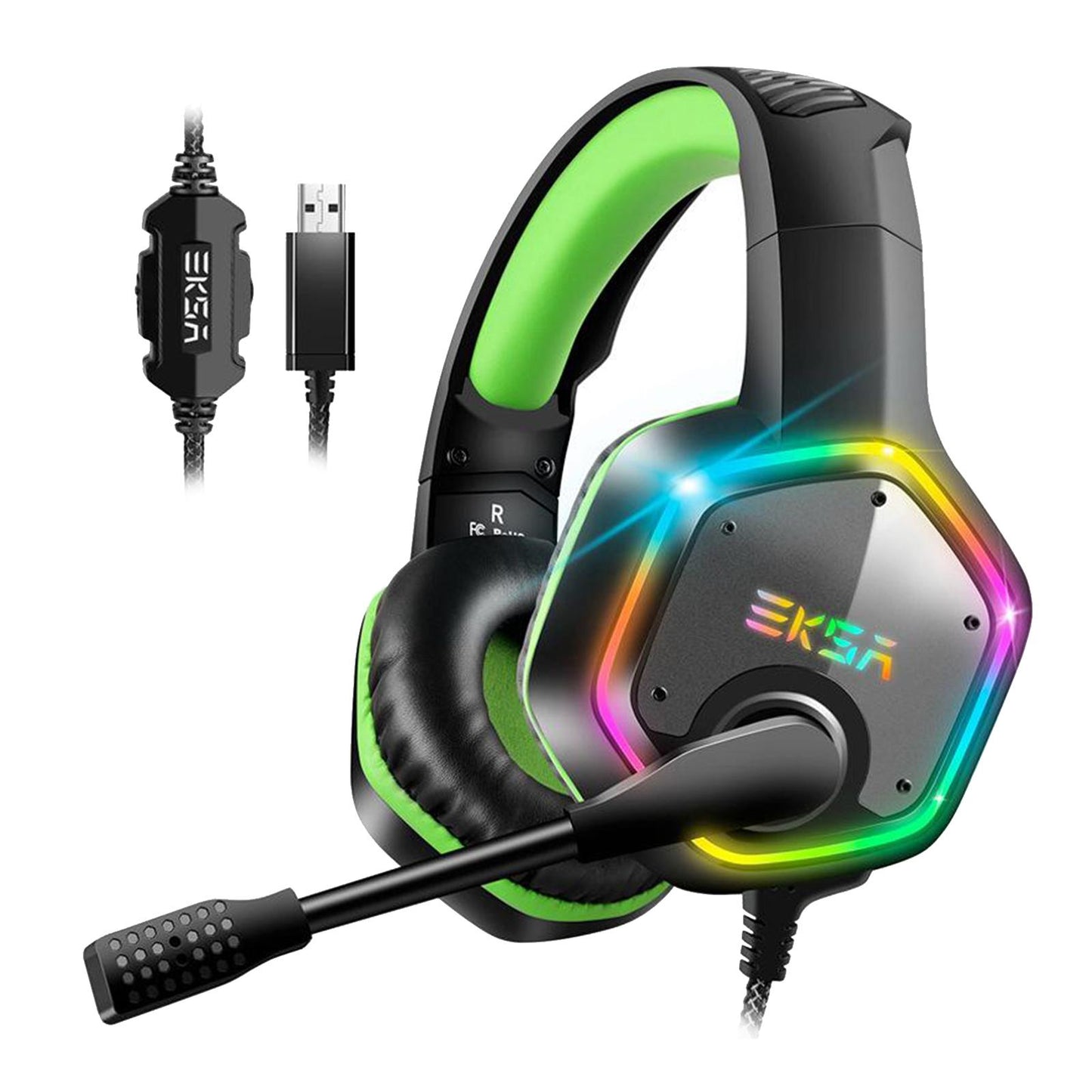 EKSA E1000 USB Gaming Headsets On Ear Stereo Earphone Headphone Black+Green