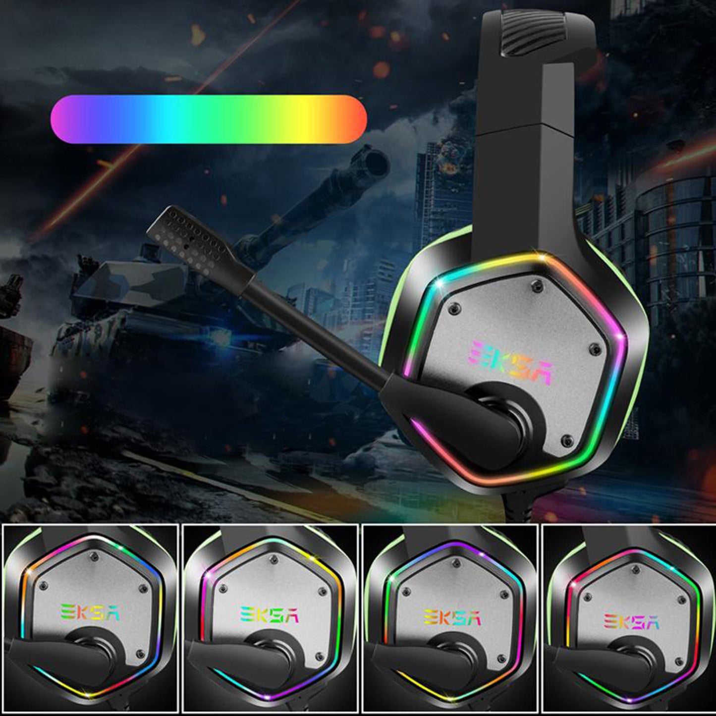 EKSA E1000 USB Gaming Headsets On Ear Stereo Earphone Headphone Black+Green