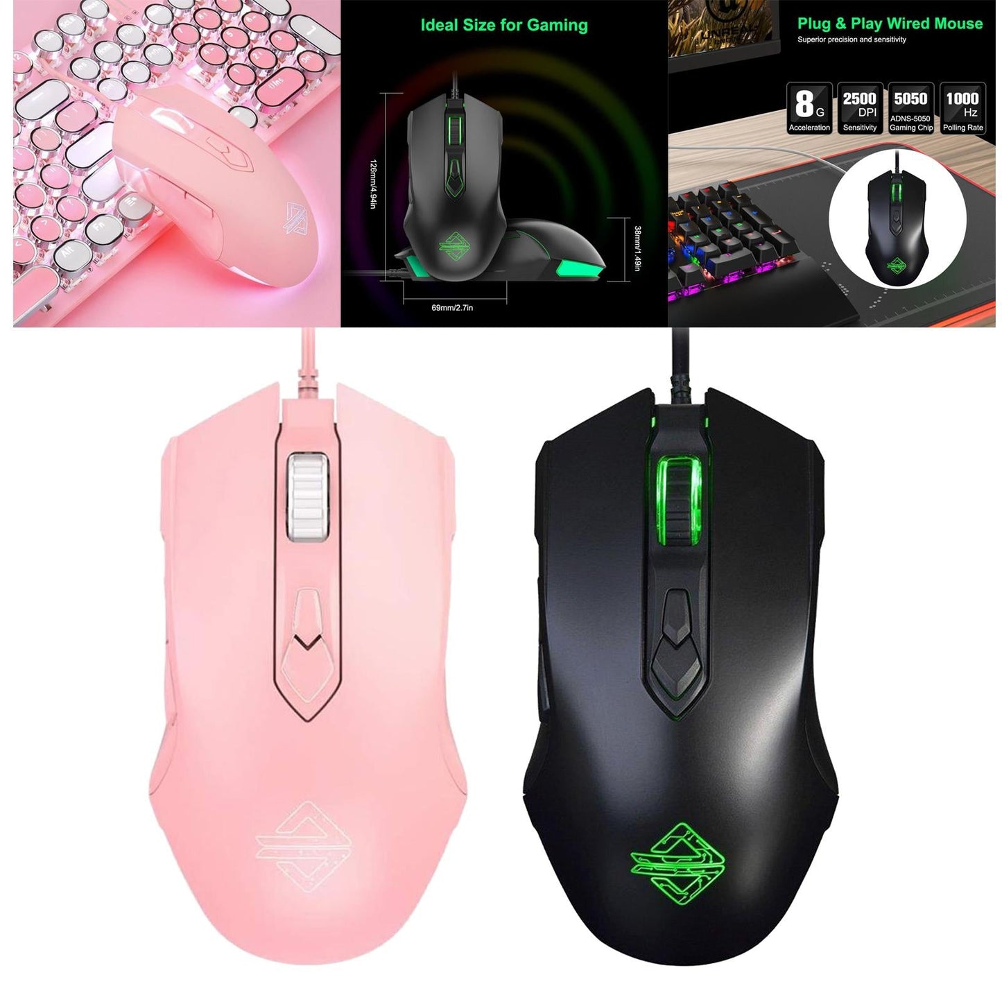 Gaming Lightweight Mouse USB Gamer Laptop PC 7 Buttons for Windows 7/8/10/XP Pink