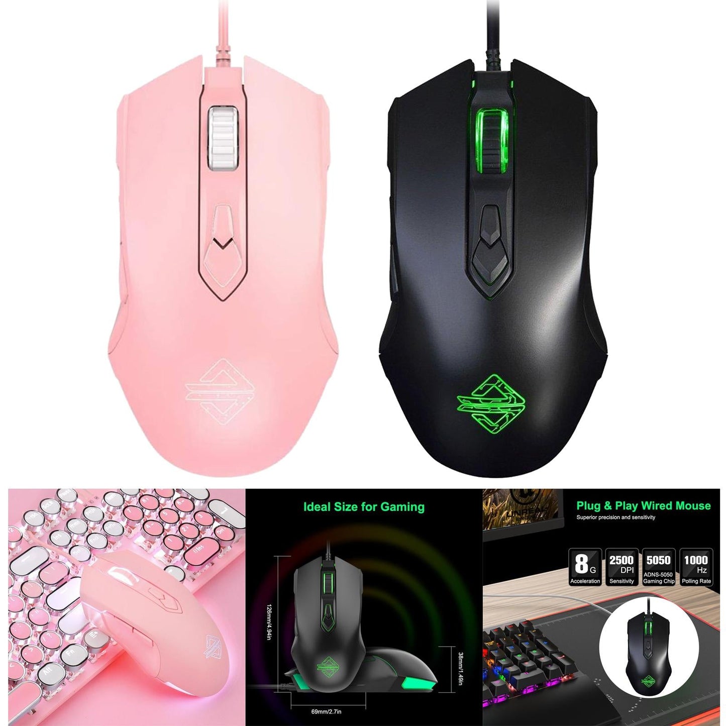 Gaming Lightweight Mouse USB Gamer Laptop PC 7 Buttons for Windows 7/8/10/XP Pink