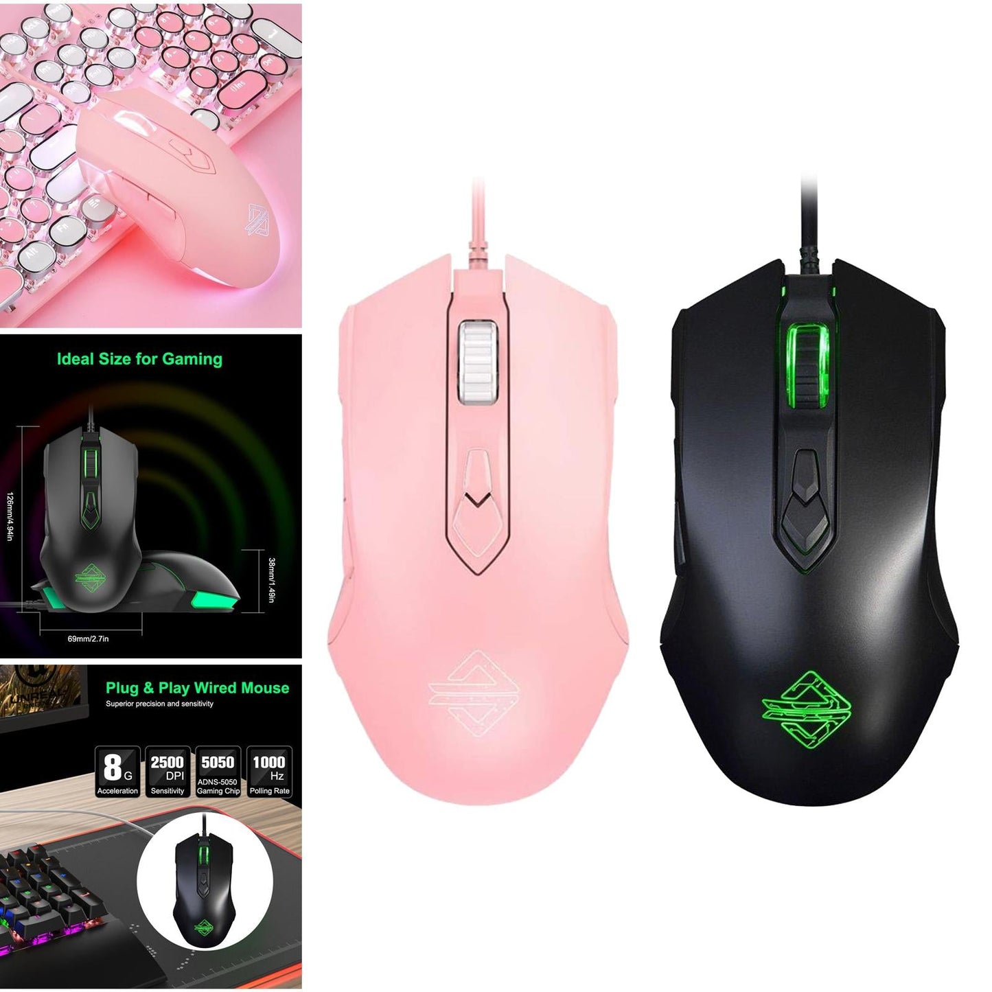 Gaming Lightweight Mouse USB Gamer Laptop PC 7 Buttons for Windows 7/8/10/XP Pink