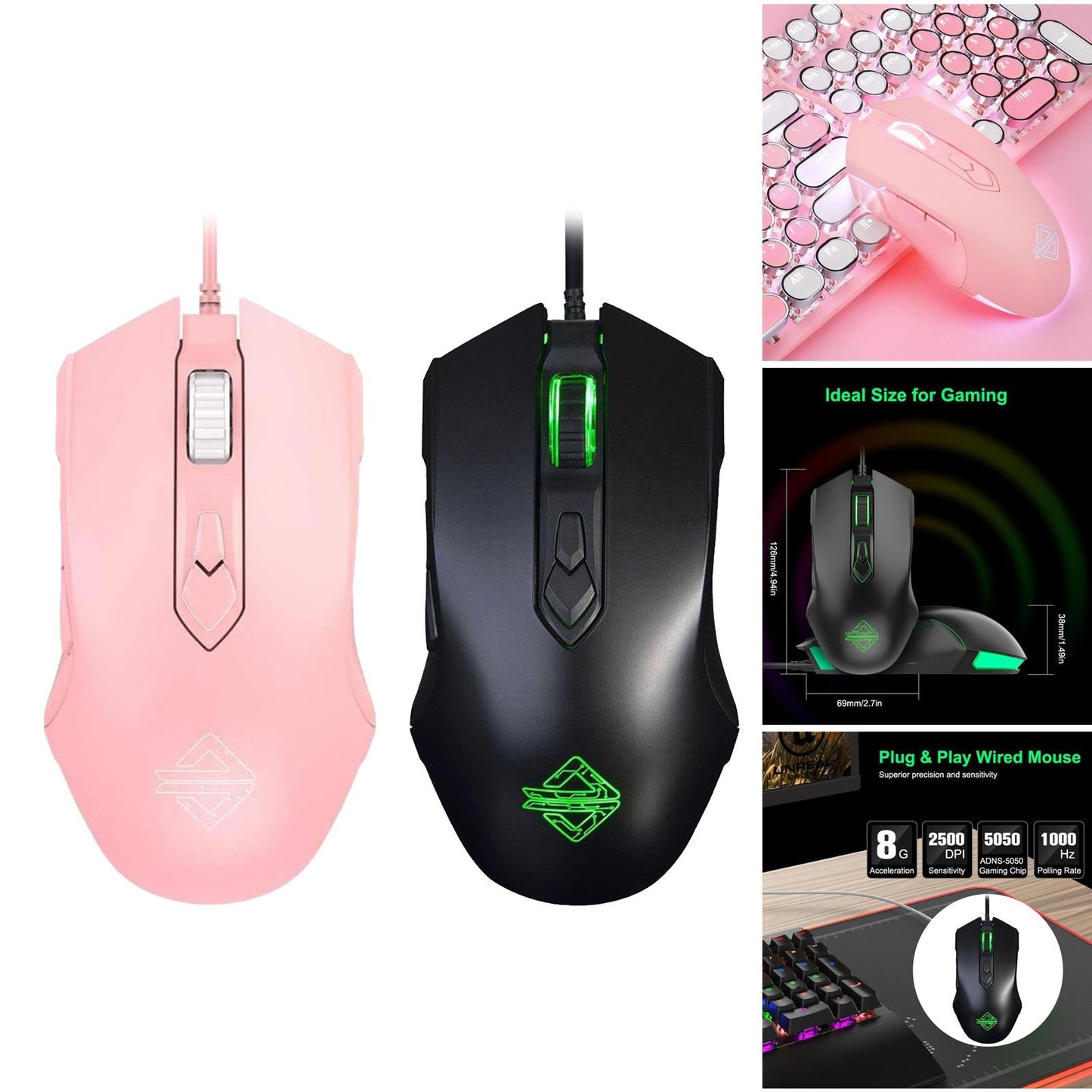 Gaming Lightweight Mouse USB Gamer Laptop PC 7 Buttons for Windows 7/8/10/XP Pink