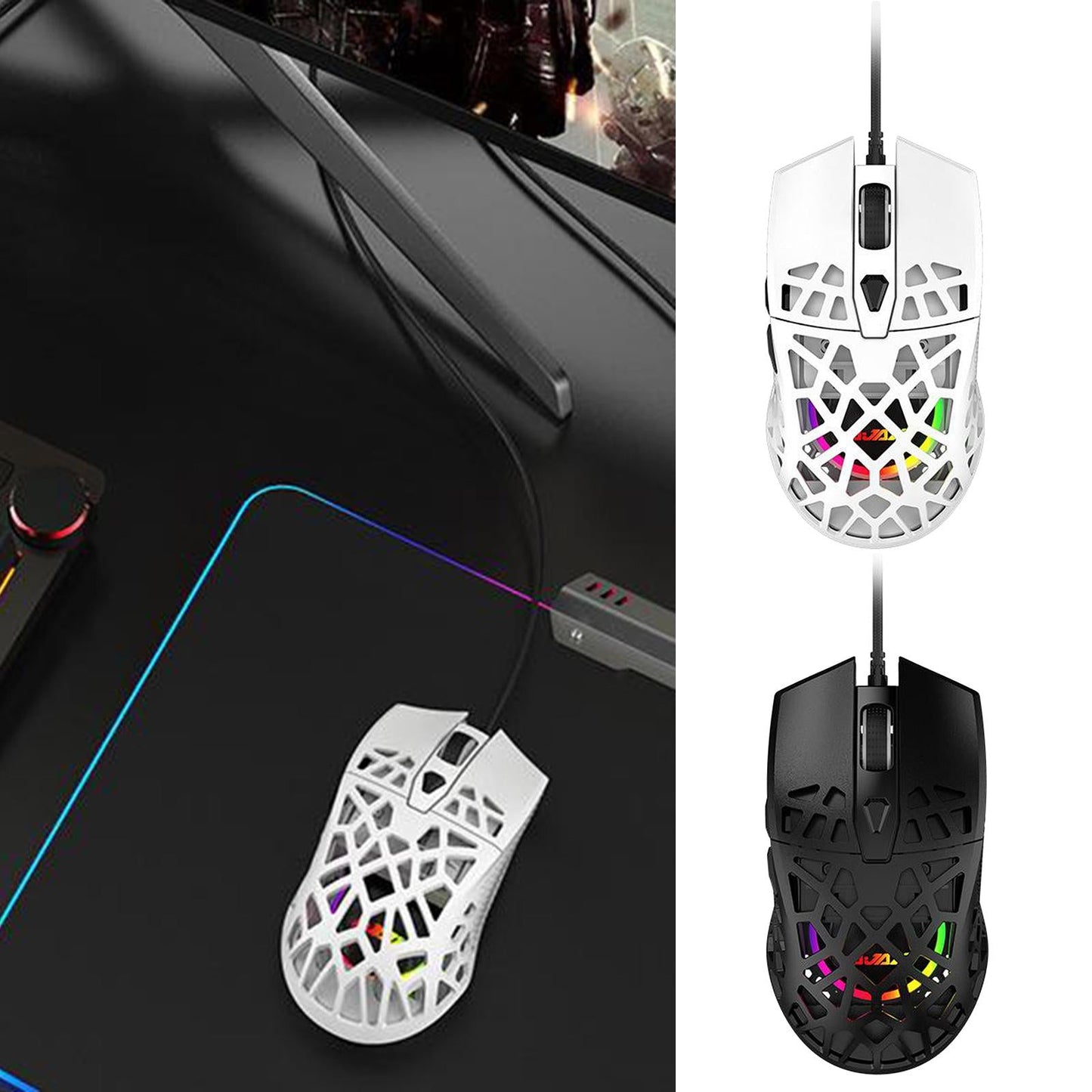 Ultralight RGB Gaming Mouse Wired Honeycomb Design for Computer White