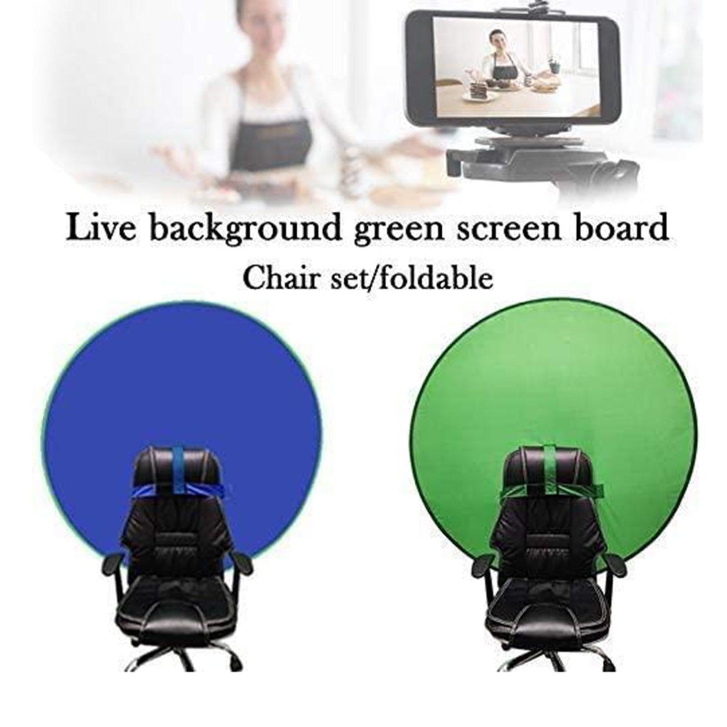 2-in-1 Green Screen Round Cloth Fix on Chair for Zoom Video Photography 142cm 55.91inch Blue Green Screen