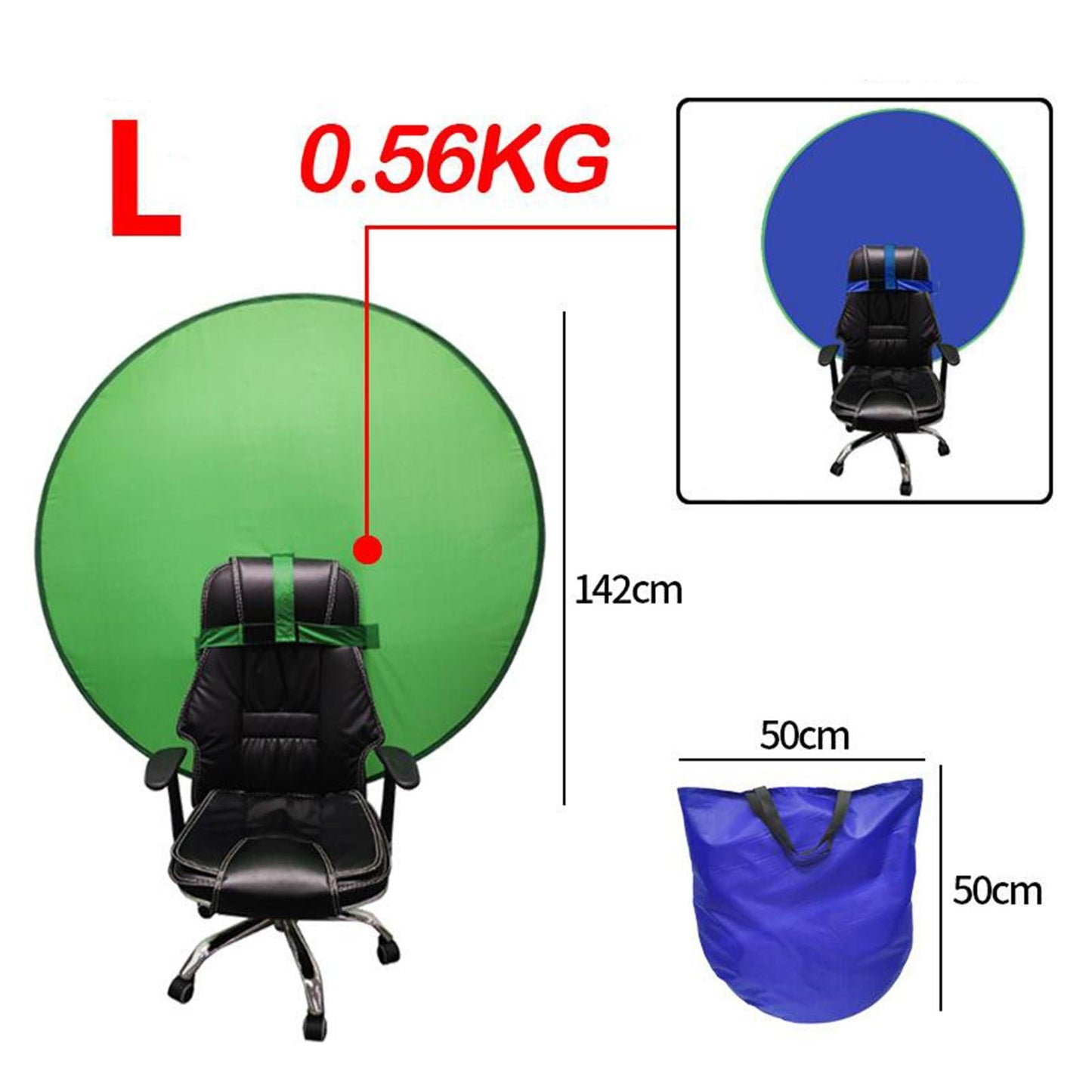 2-in-1 Green Screen Round Cloth Fix on Chair for Zoom Video Photography 142cm 55.91inch Blue Green Screen